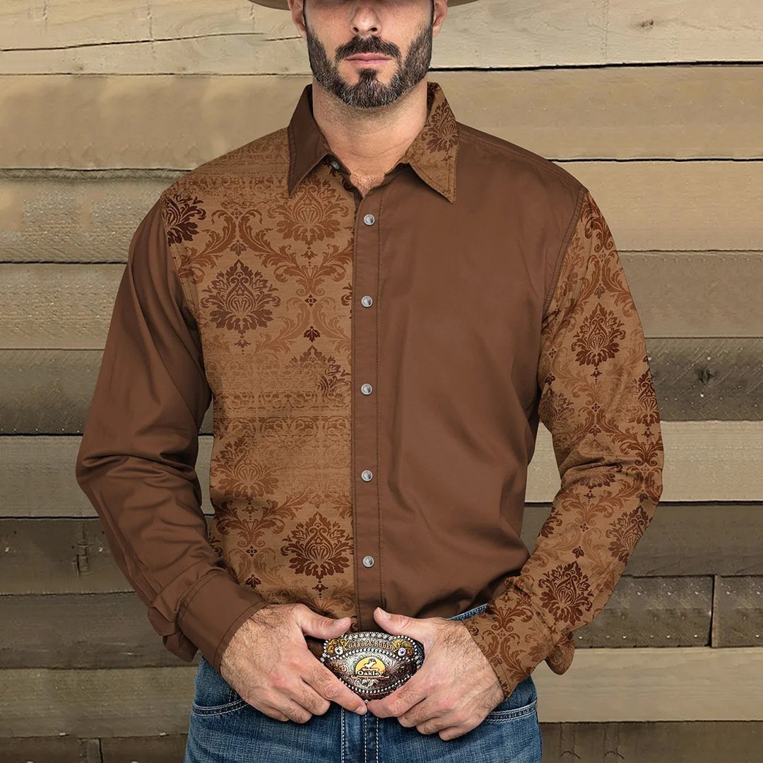 Men’s Western Denim Print Lapel Long Sleeve Shirt X Men’s Western Denim Print Lapel Long Sleeve Shirt X