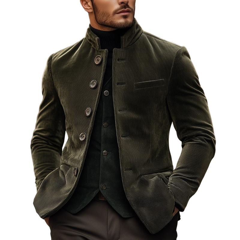 Men’s Vintage Corduroy Stand Collar Single Breasted Slim Fit Blazer M Men’s Vintage Corduroy Stand Collar Single Breasted Slim Fit Blazer M