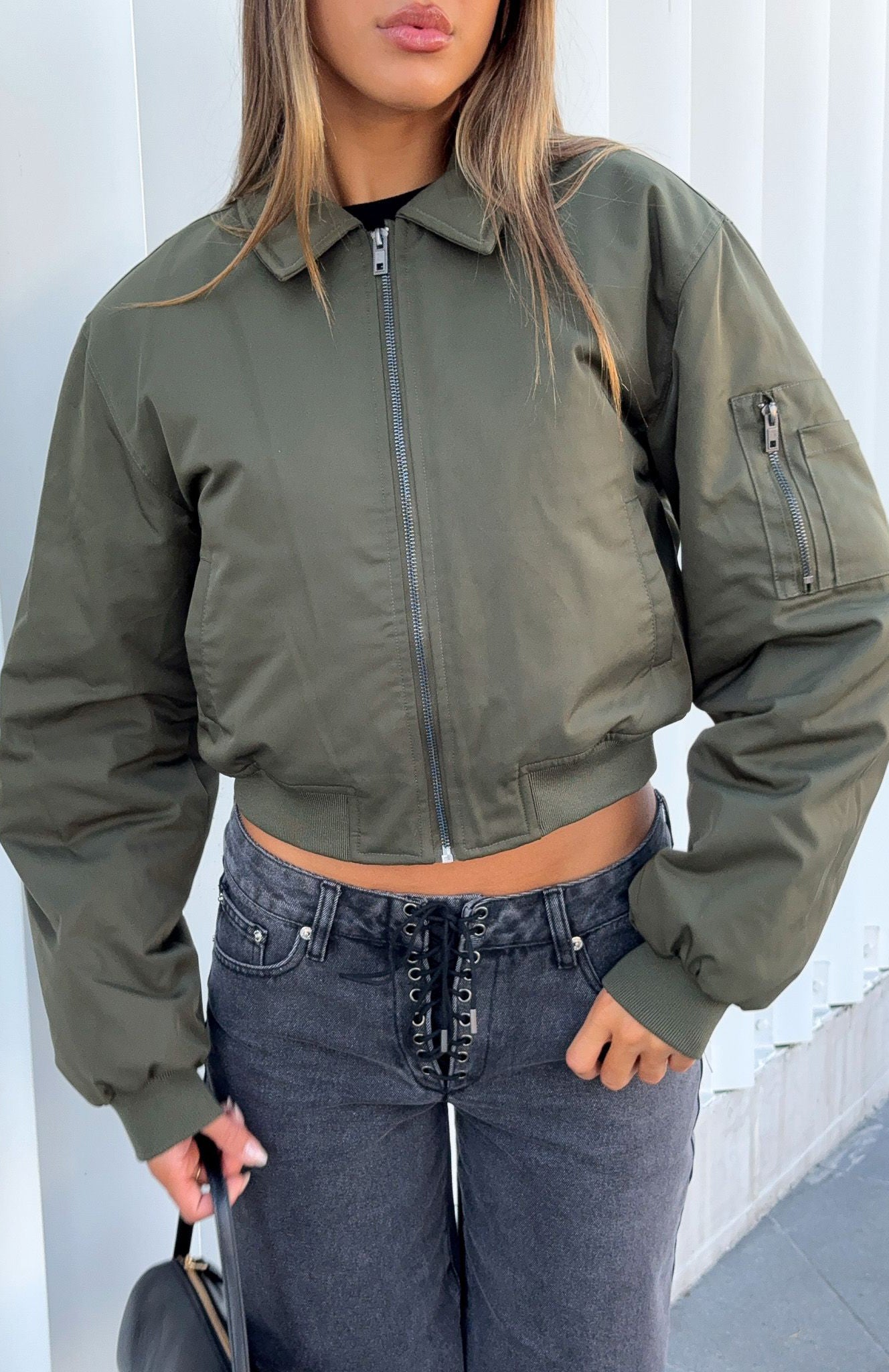 Something Forgotten Bomber Jacket Khaki Something Forgotten Bomber Jacket Khaki