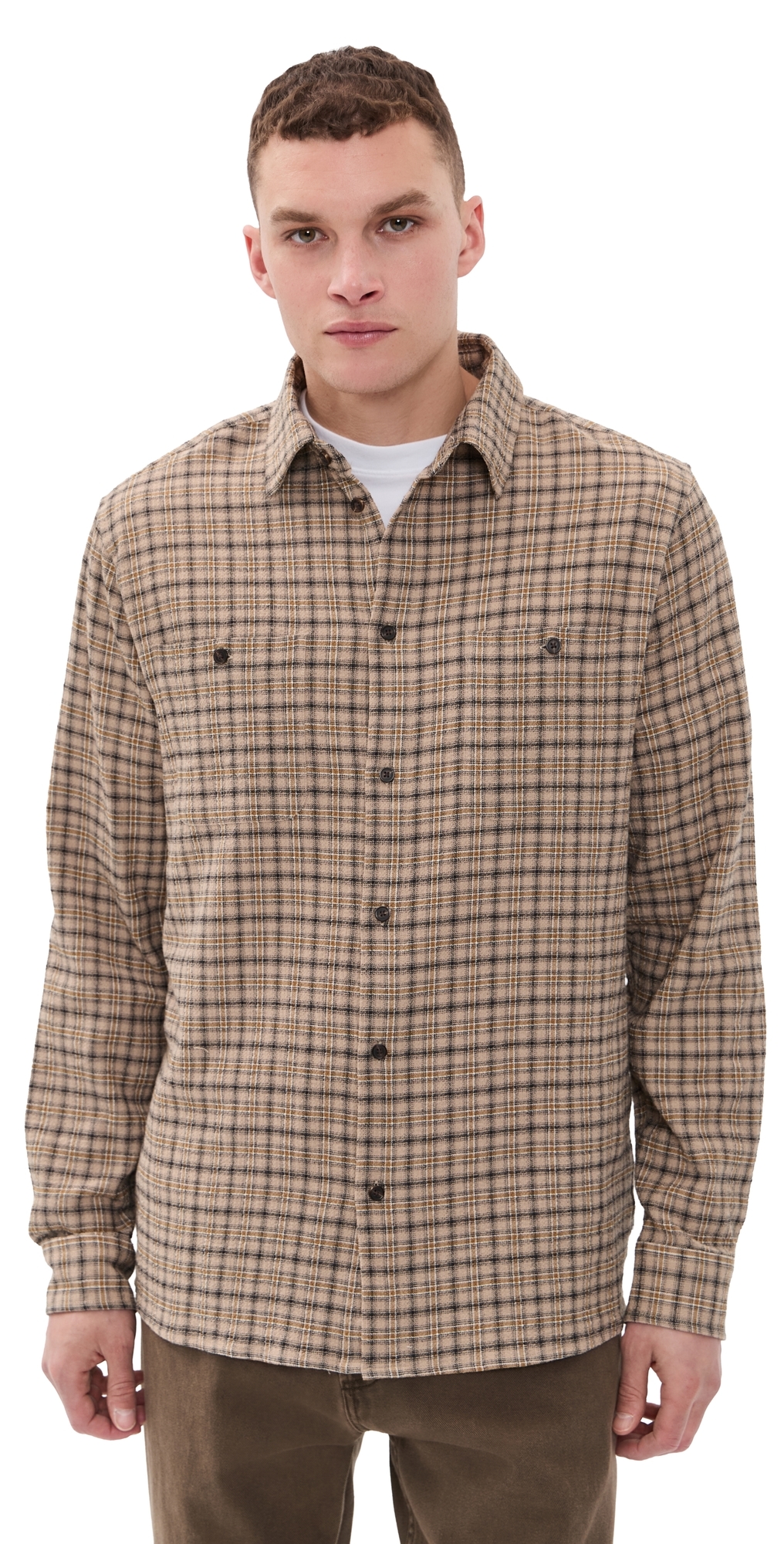Les Deux John Check Shirt Dark Sand