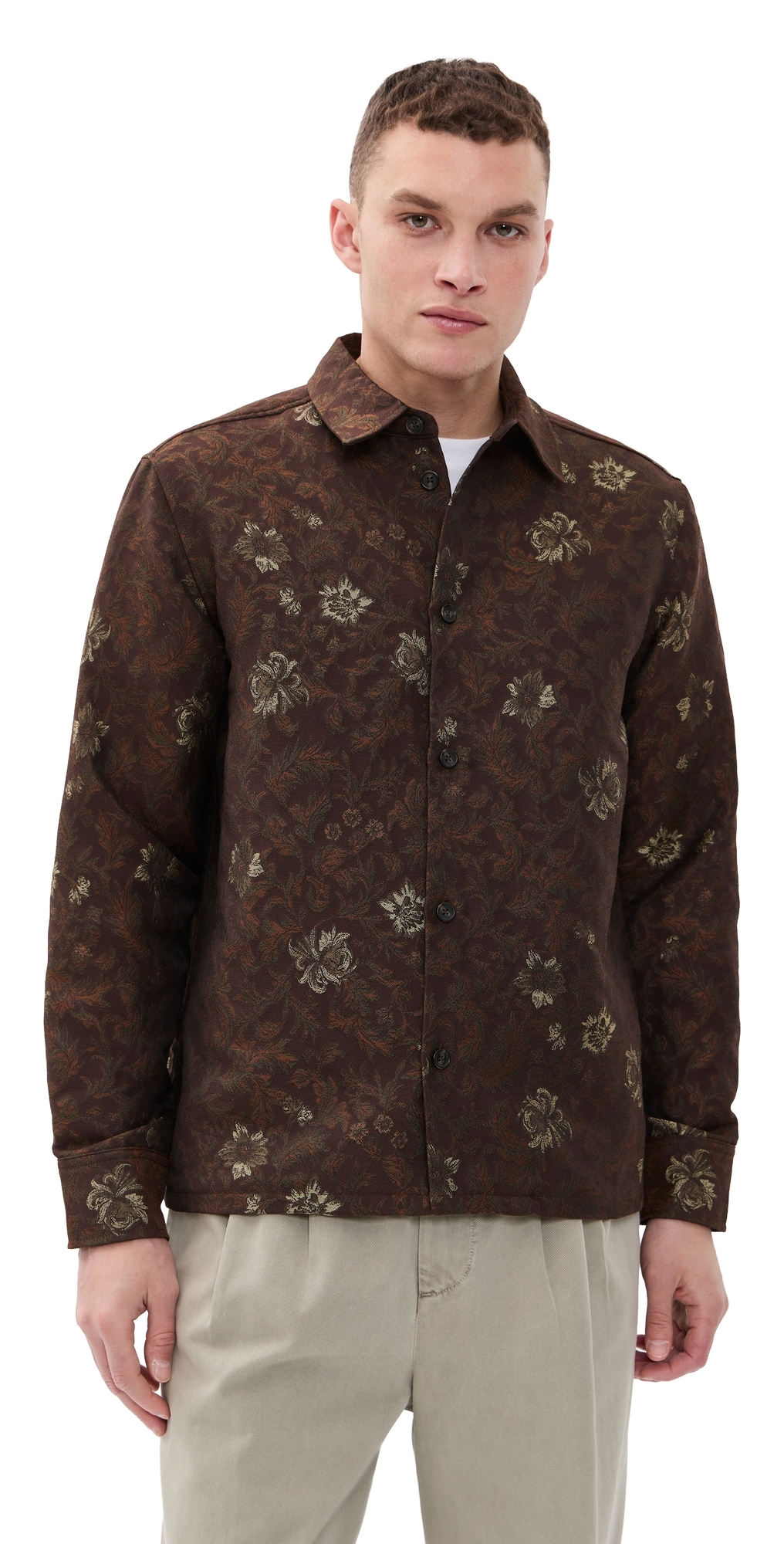 Les Deux Kaleb Flower Jacquard Overshirt Monk’s Robe Les Deux Kaleb Flower Jacquard Overshirt Monk’s Robe