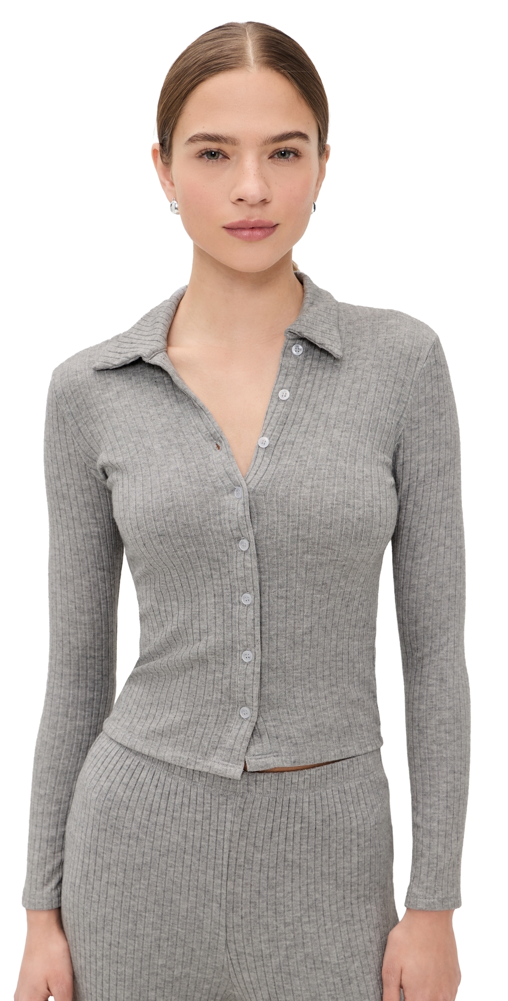 LE BOP Mia Ribbed Cardigan Heather Grey LE BOP Mia Ribbed Cardigan Heather Grey