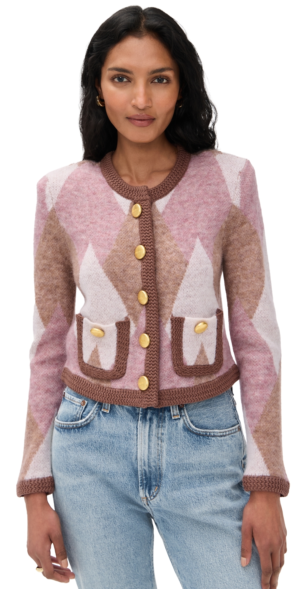 L’AGENCE Siobhan Fuzzy Argyle Cardigan NaturalMauve Argyle L’AGENCE Siobhan Fuzzy Argyle Cardigan NaturalMauve Argyle