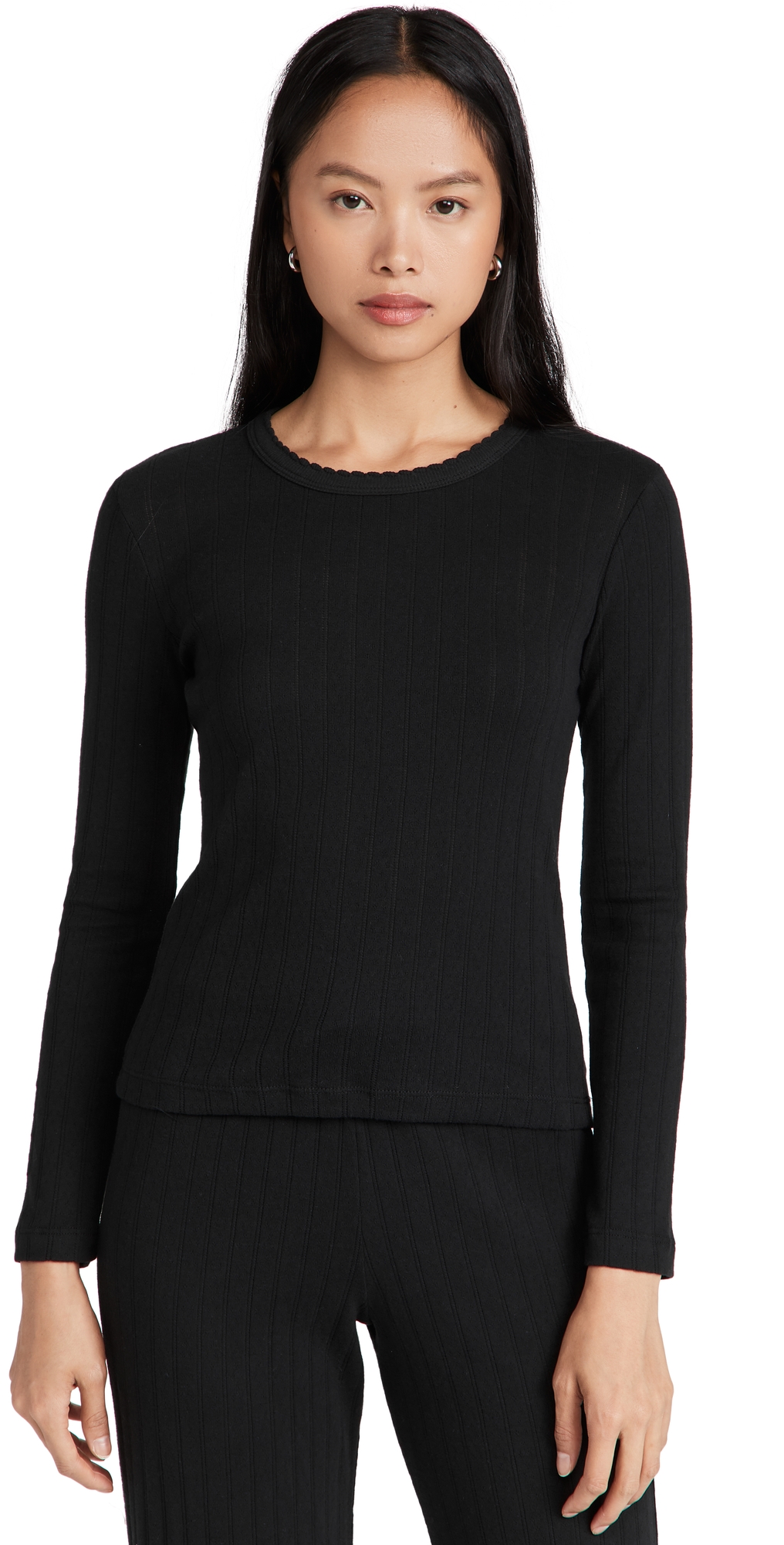 Leset Pointelle Slim Fit Long Sleeve Top Black Leset Pointelle Slim Fit Long Sleeve Top Black