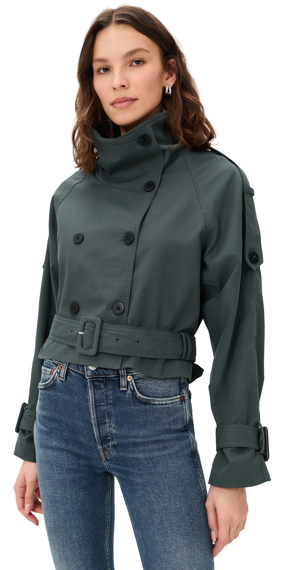 Lioness Blanc Cropped Trench Coat Olive Lioness Blanc Cropped Trench Coat Olive