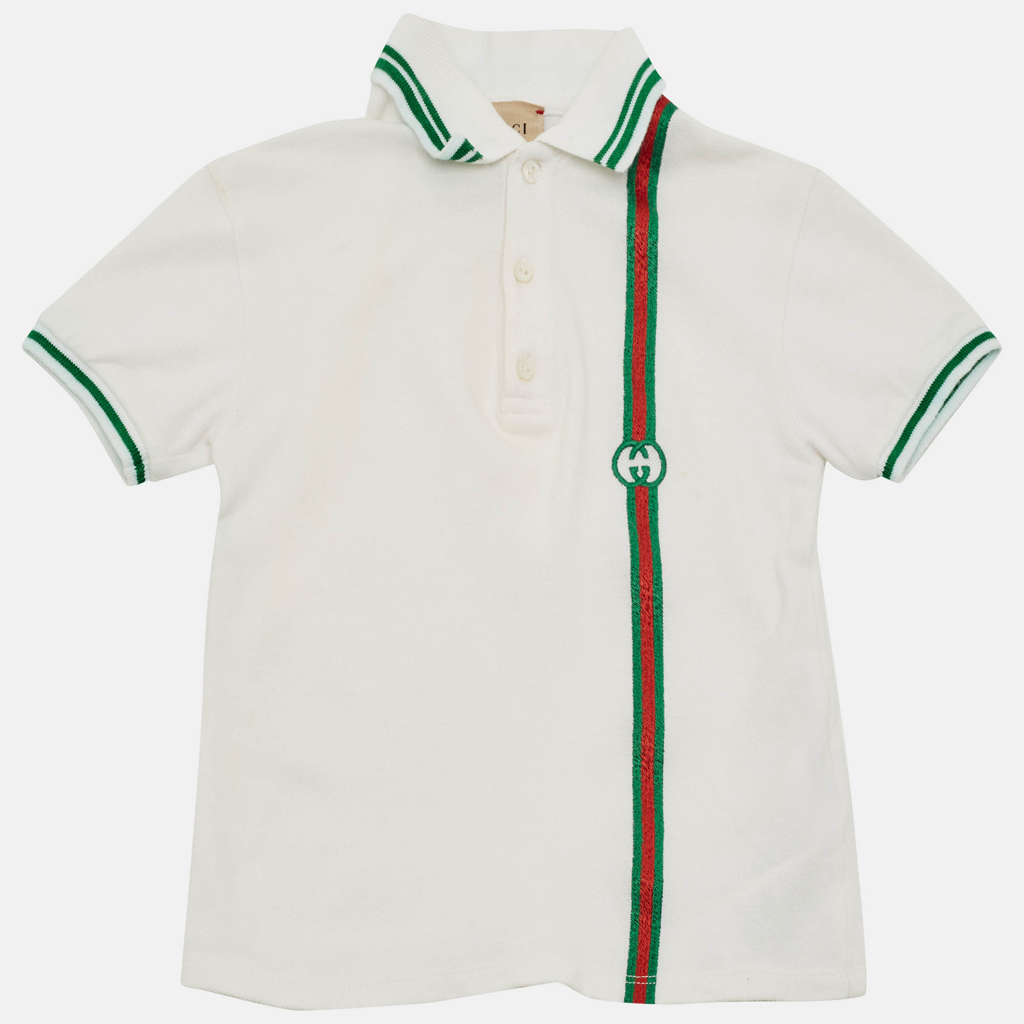 Gucci White Cotton Knit GG Web Polo Shirt –