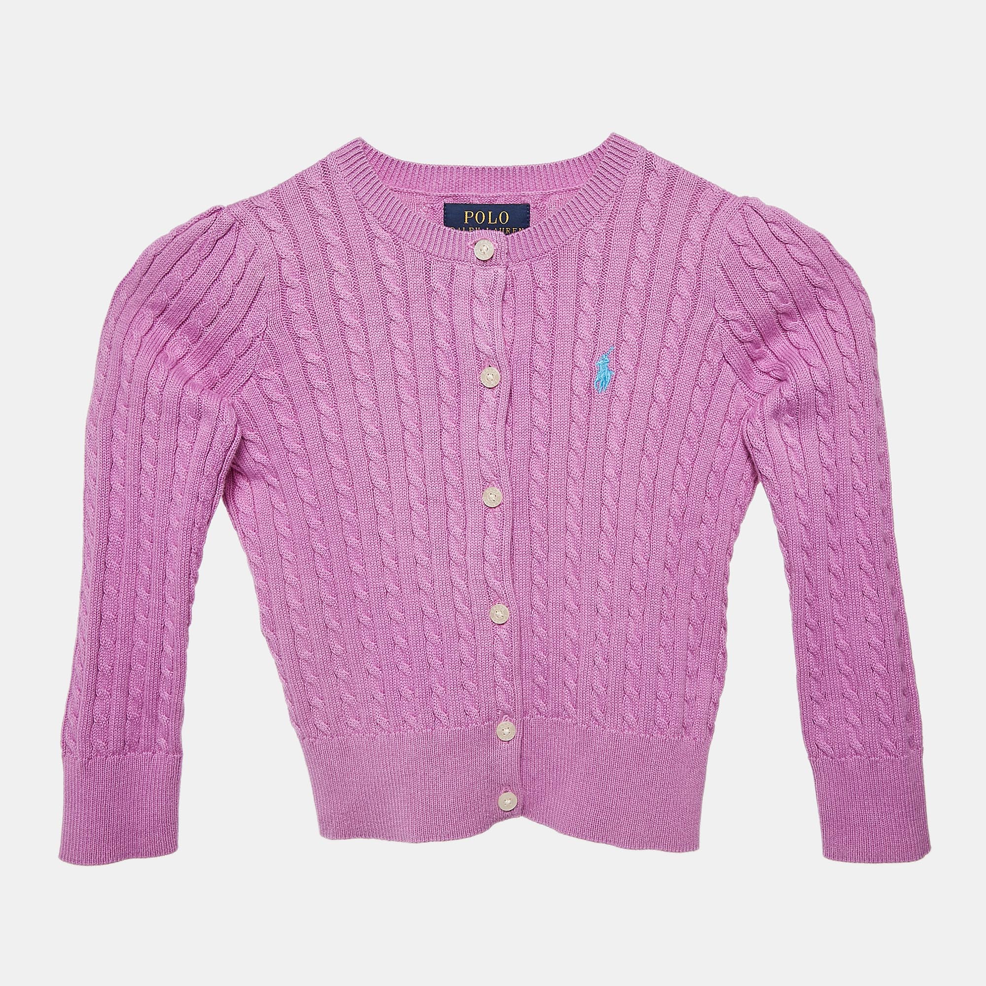 Polo Ralph Lauren Purple Mini Cable Knit Button Front Cardigan Yrs