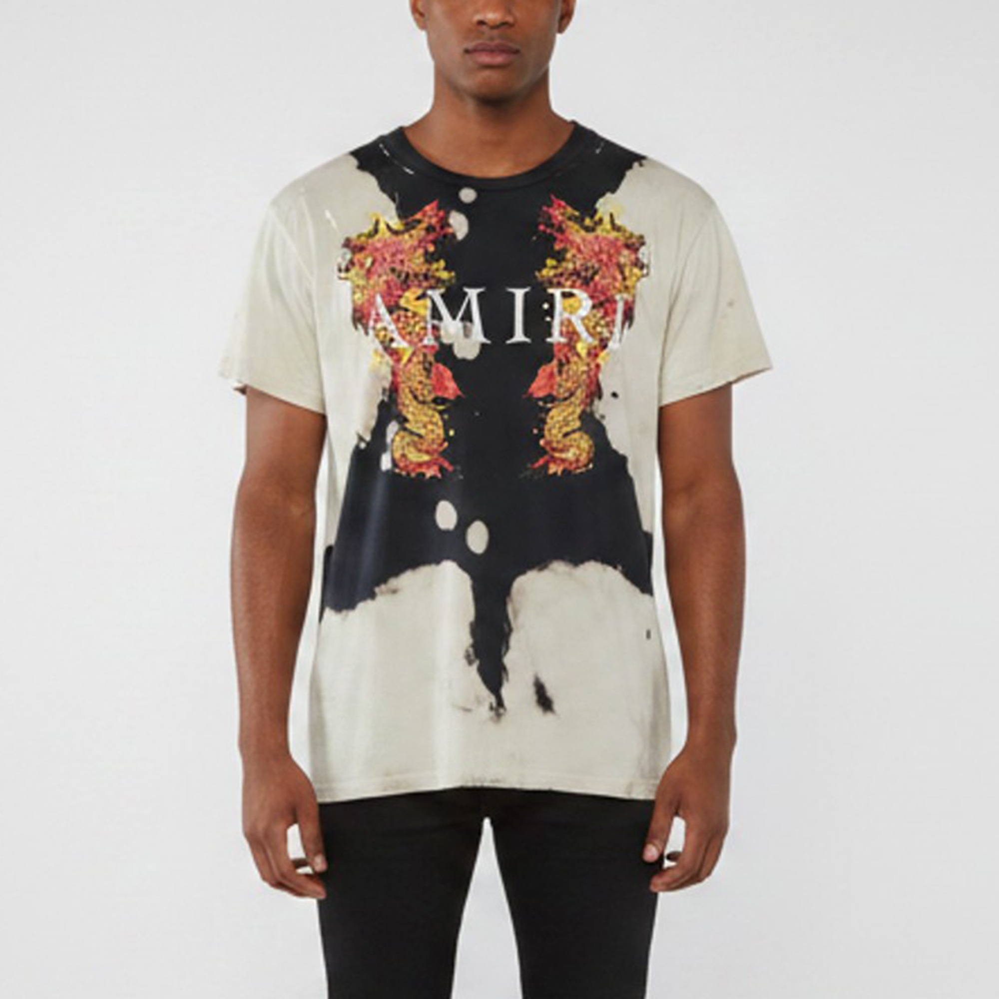 Amiri BeigeBlack Watercolor Dragon Distressed Jersey Shirt Amiri BeigeBlack Watercolor Dragon Distressed Jersey Shirt