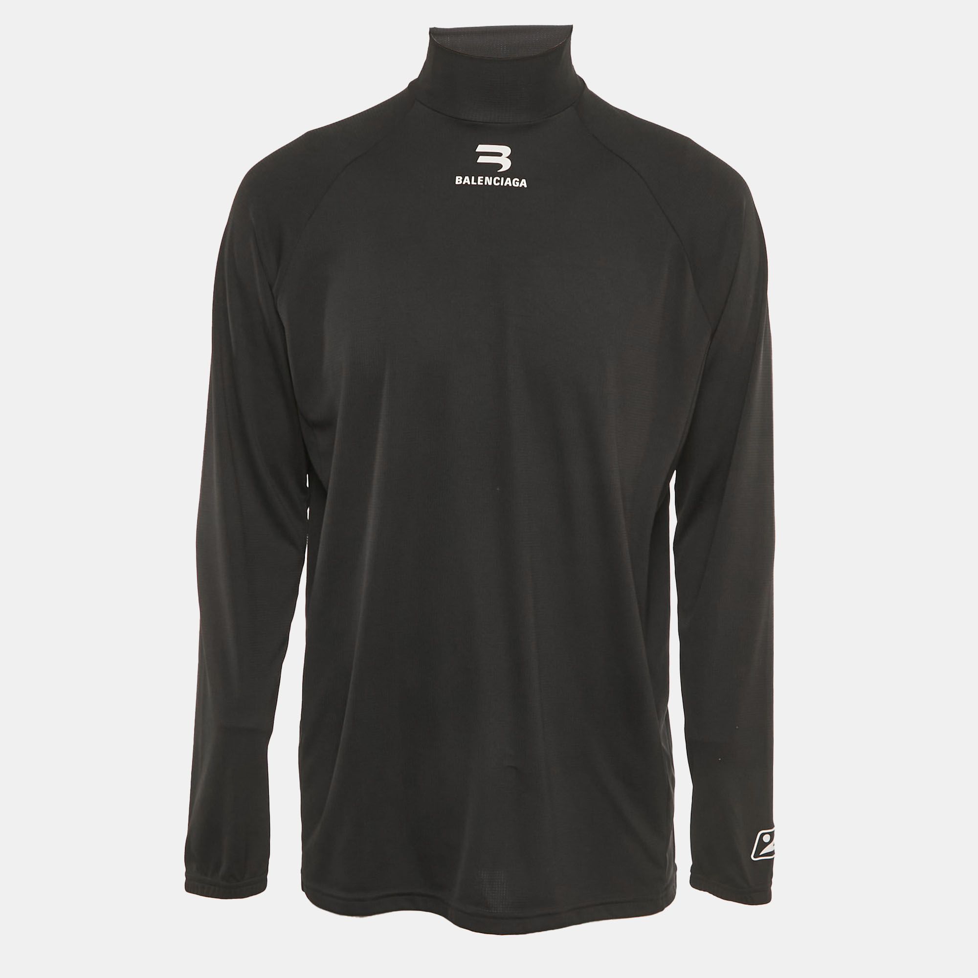 Balenciaga Activewear Black Logo Print Jersey Long Sleeve Shirt