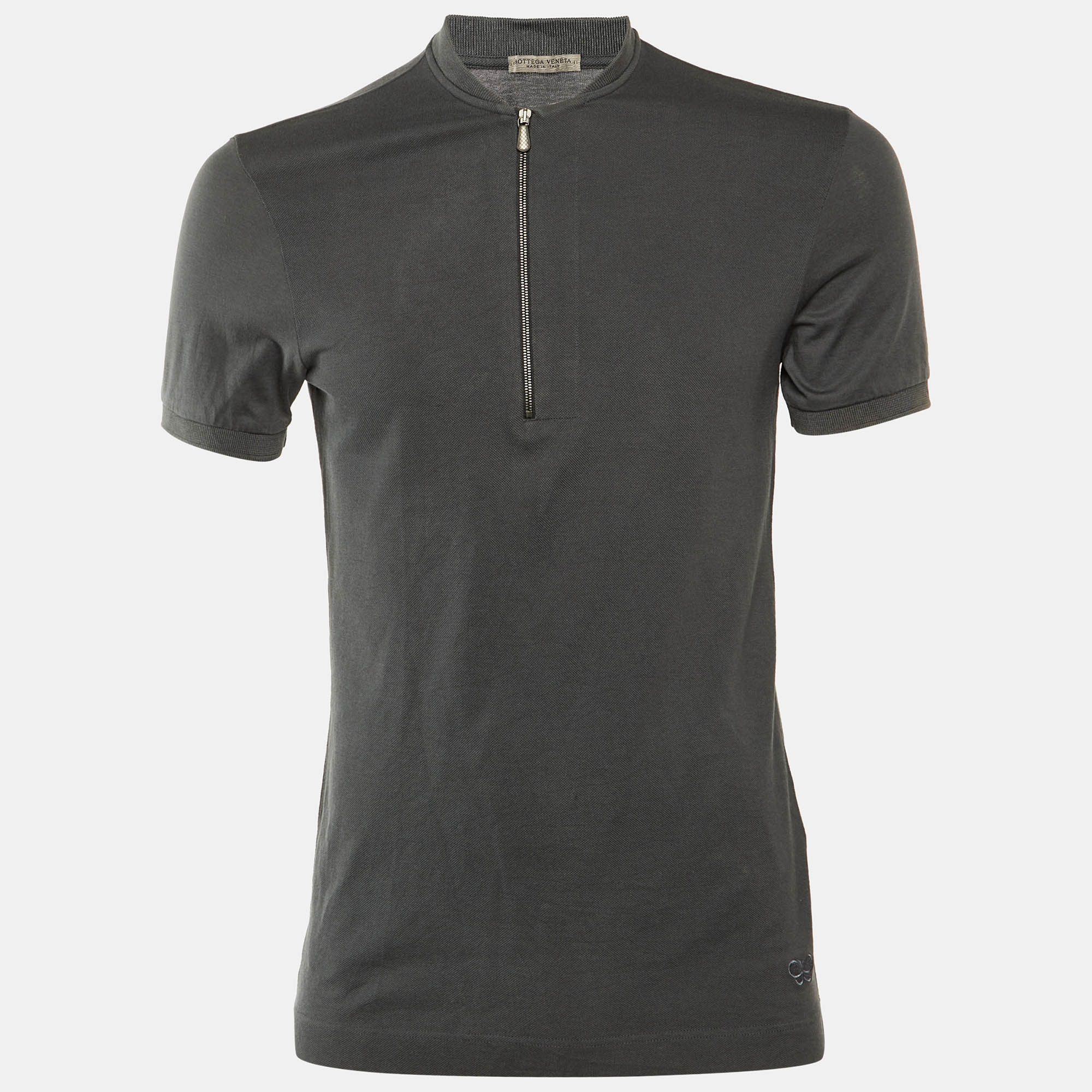 Bottega Veneta Grey Cotton Mandarin Collar Shirt