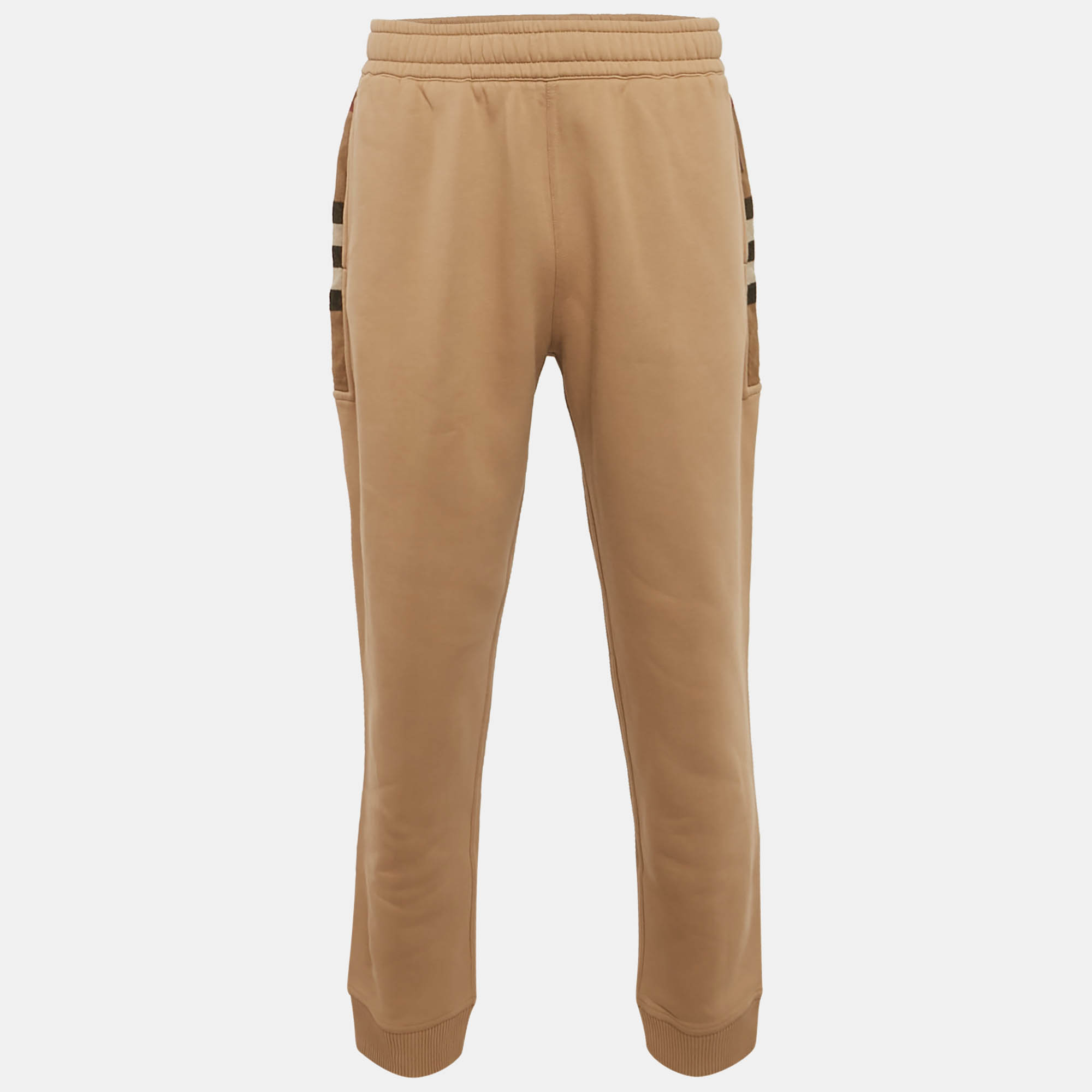 Burberry Beige Checks Trim Cotton Joggers Burberry Beige Checks Trim Cotton Joggers