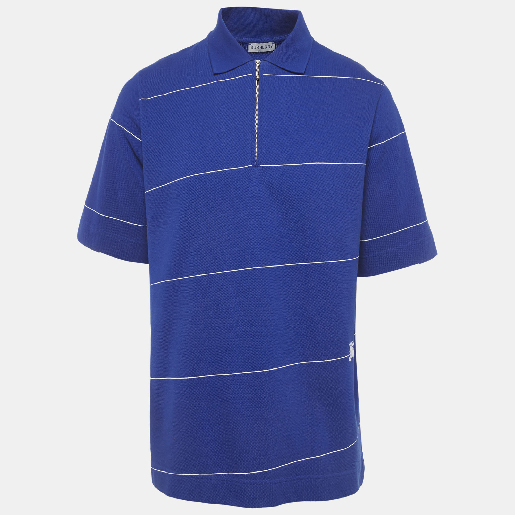 Burberry Blue Striped Pique Polo Shirt