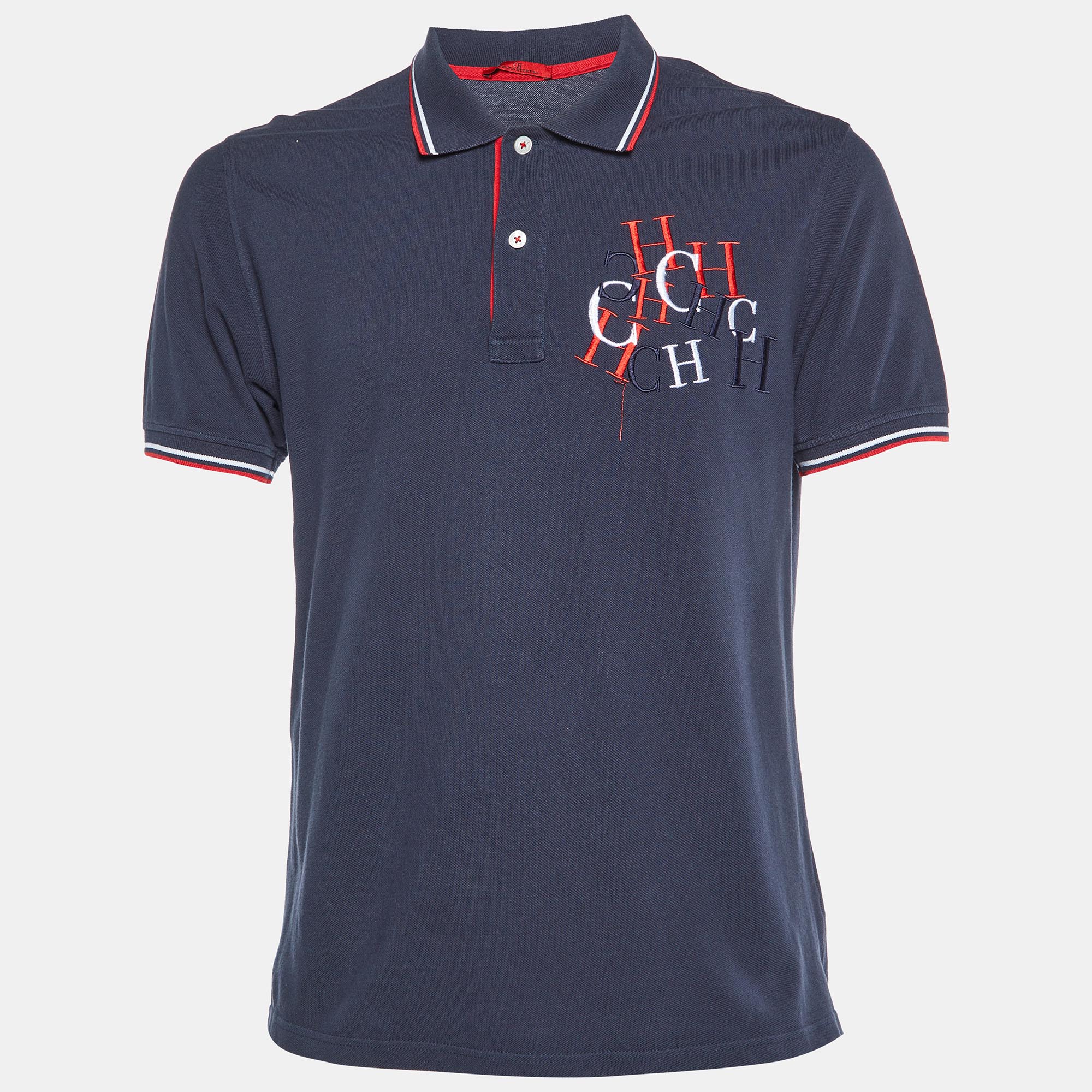 CH Carolina Herrera Navy Blue Logo Embroidered Cotton Polo Shirt CH Carolina Herrera Navy Blue Logo Embroidered Cotton Polo Shirt