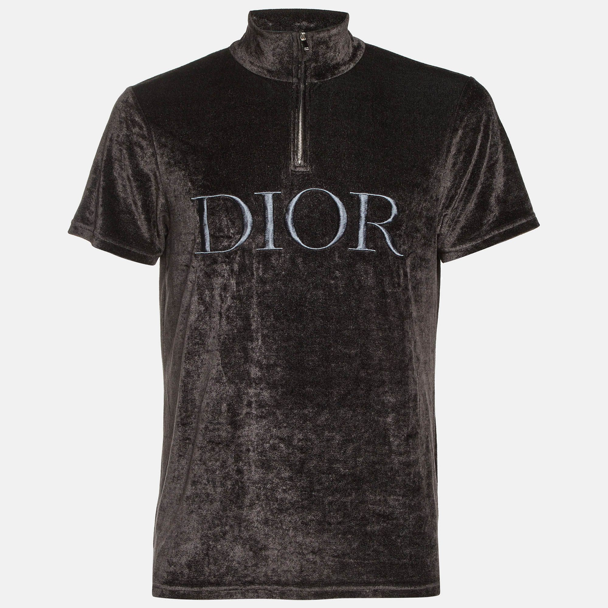 Dior Hommé Black Logo Embroidered Velvet Quarter Zip Shirt