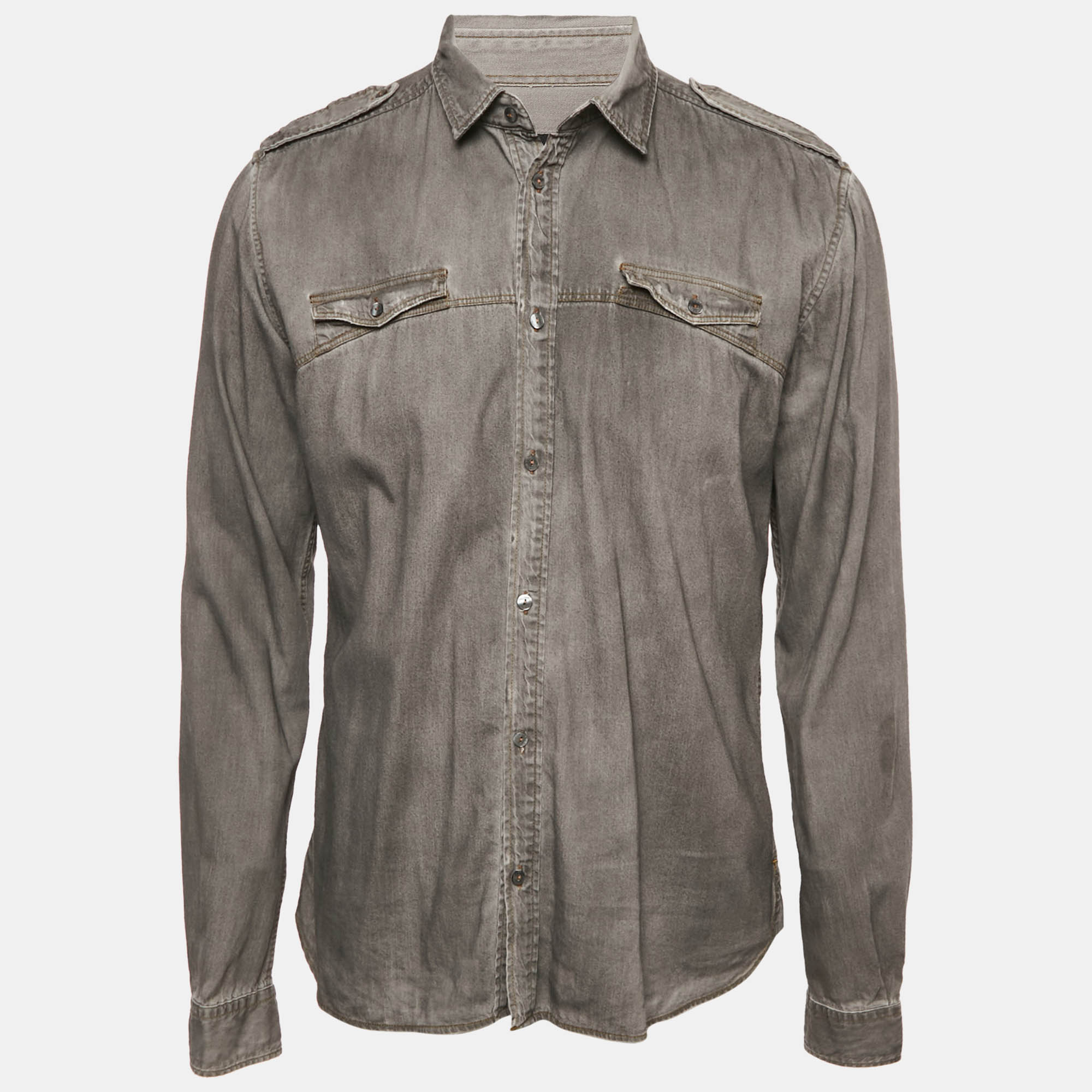 Dolce & Gabbana Grey Faded Denim Long Sleeve Shirt Dolce & Gabbana Grey Faded Denim Long Sleeve Shirt