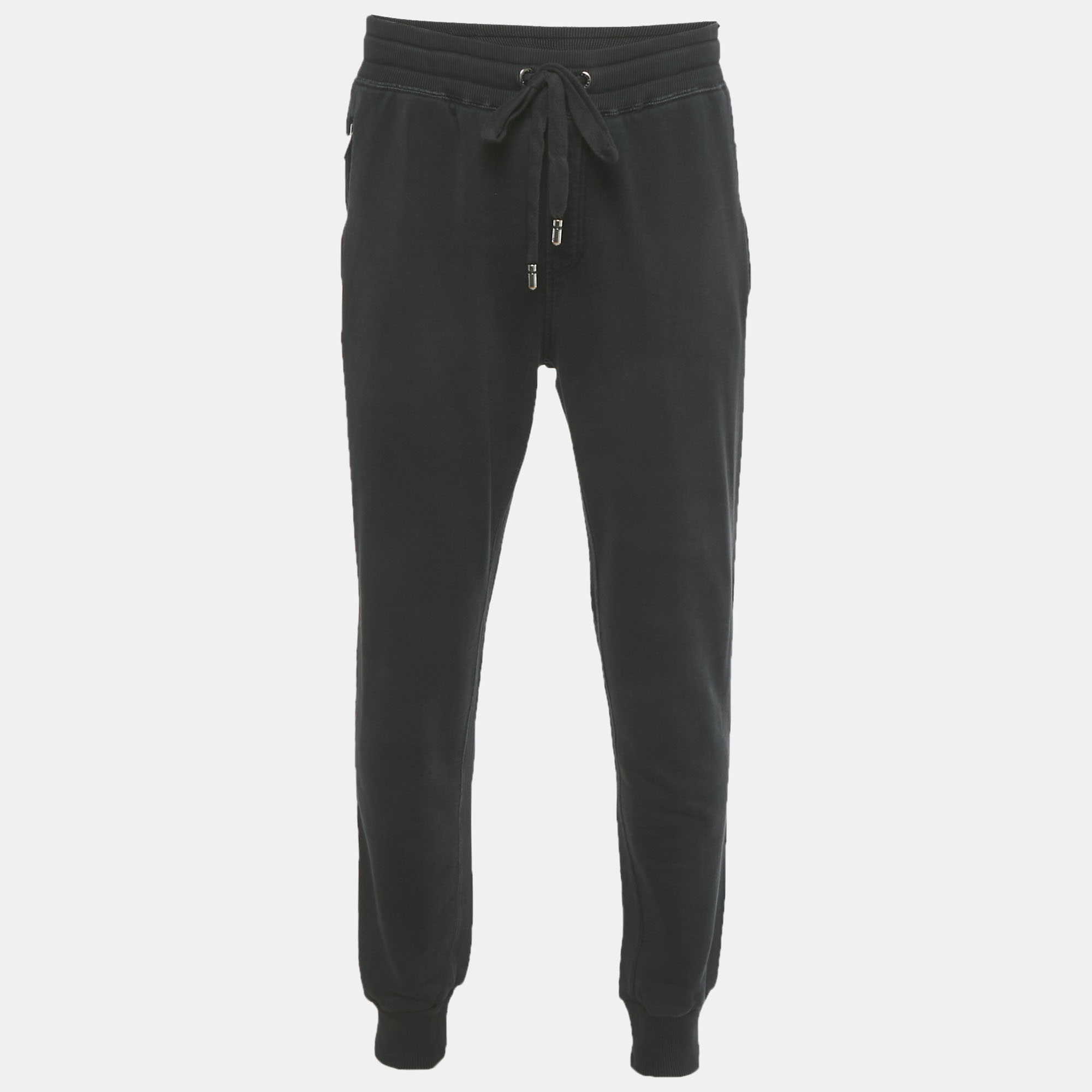 Dolce & Gabbana Black Cotton Logo Plaque Detail Joggers