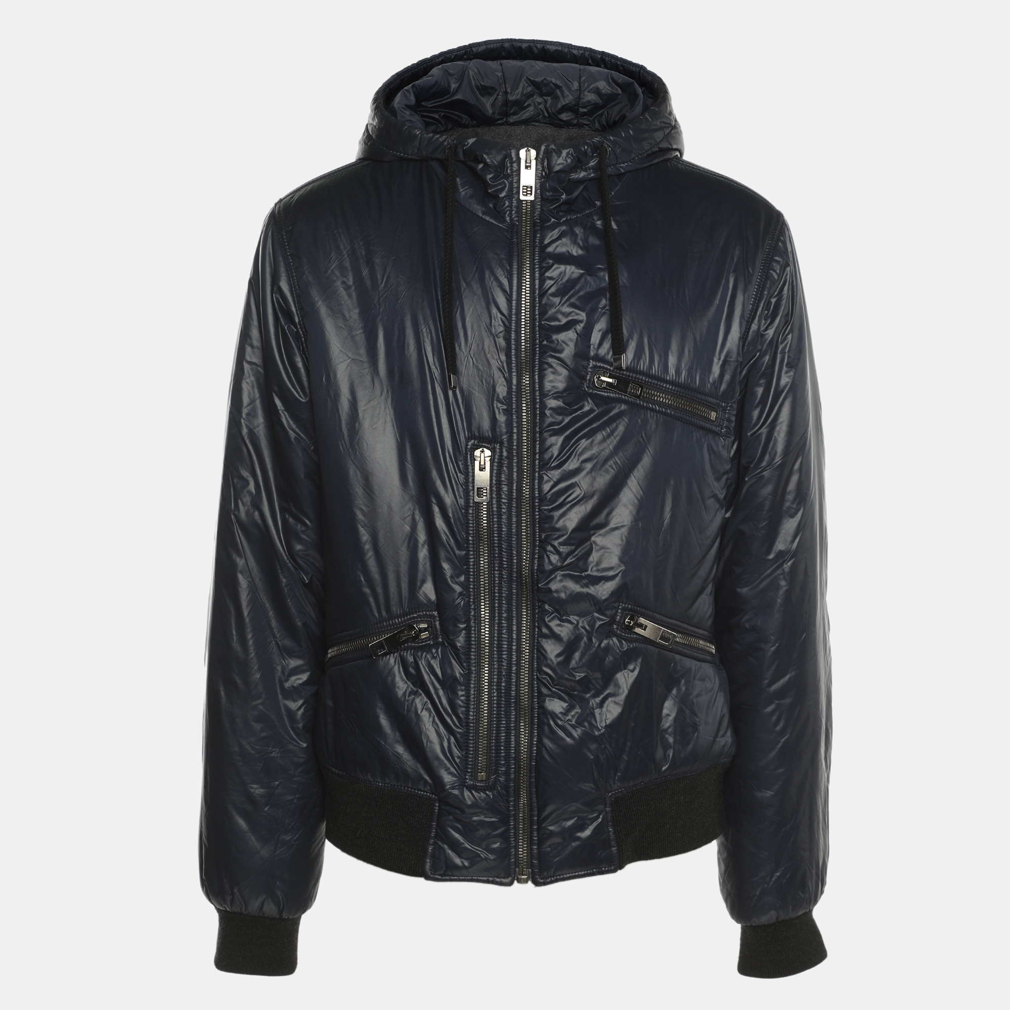 Dolce & Gabbana Navy Blue Nylon Hoodie Bomber Jacket Dolce & Gabbana Navy Blue Nylon Hoodie Bomber Jacket