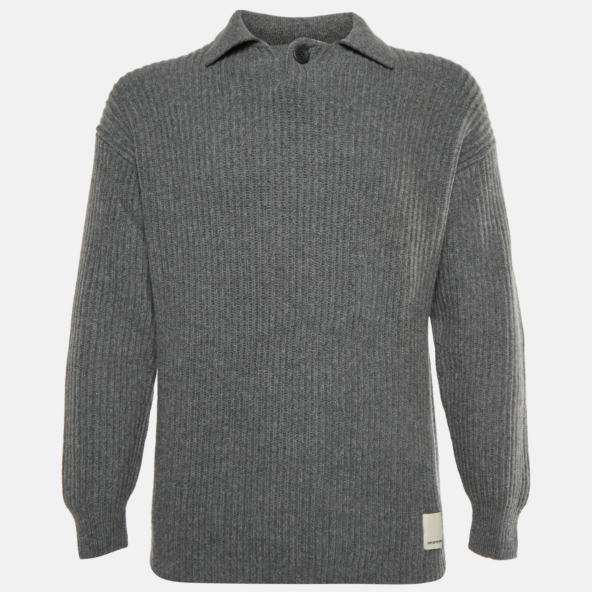 Emporio Armani Grey Wool Fisherman’s Rib Jumper Emporio Armani Grey Wool Fisherman’s Rib Jumper