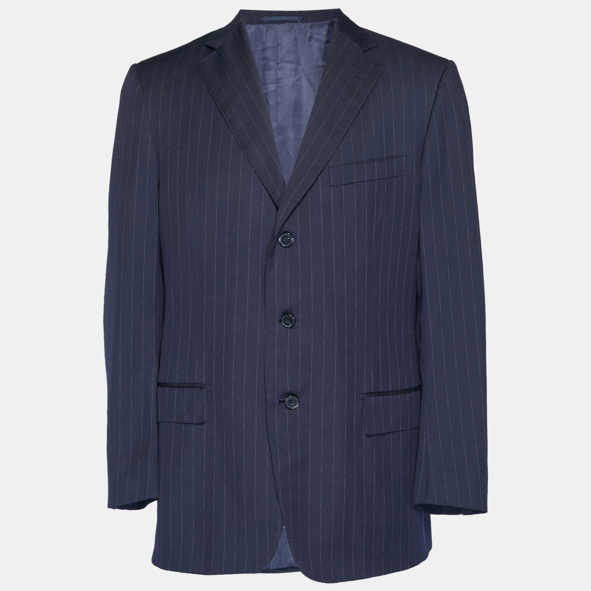 Ermenegildo Zegna Navy Blue Pinstriped Wool Blend Regular Fit Blazer Ermenegildo Zegna Navy Blue Pinstriped Wool Blend Regular Fit Blazer