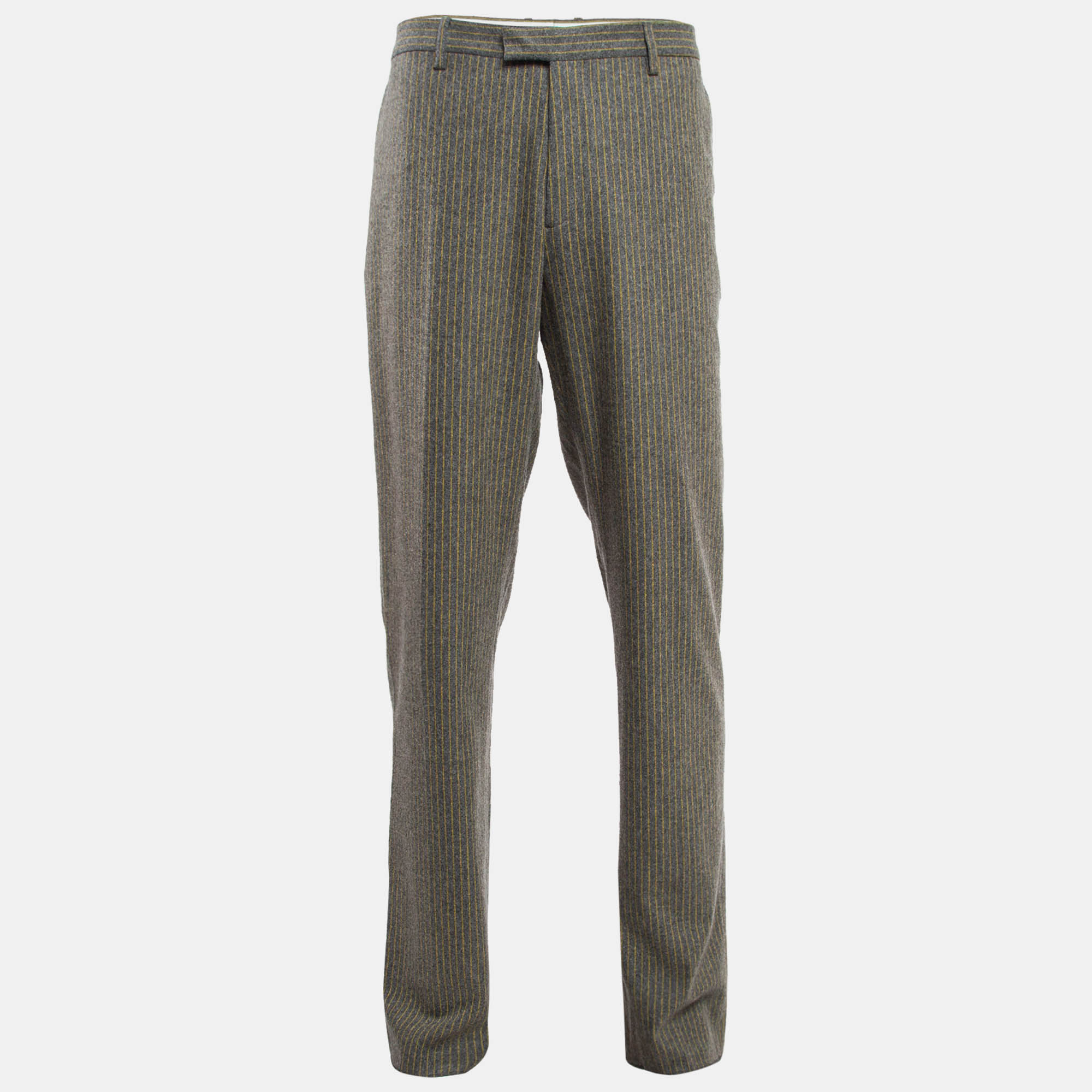 Etro Grey Pinstripe Wool Blend Trousers Etro Grey Pinstripe Wool Blend Trousers