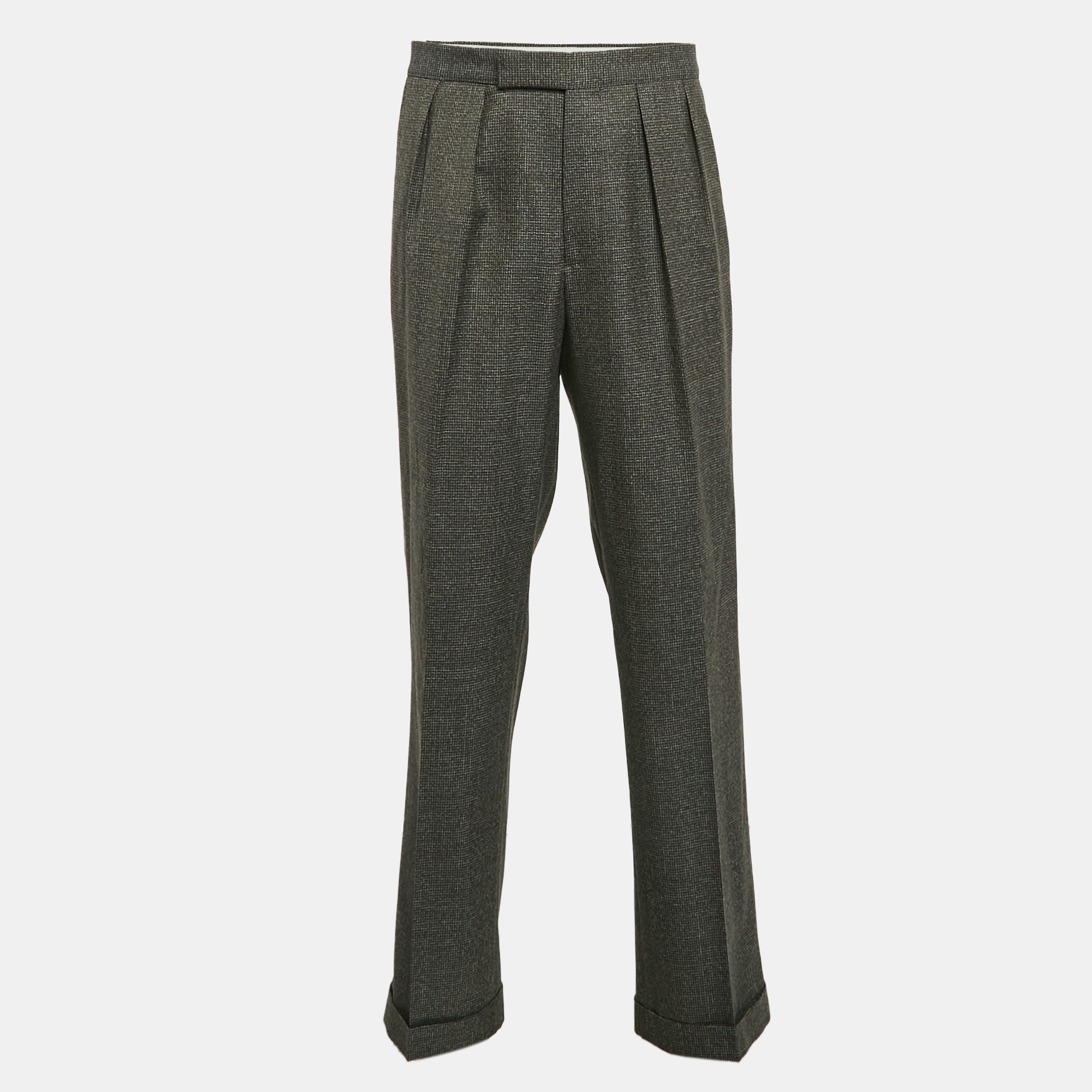 Etro Grey Patterned Wool Pleated Formal Trousers Etro Grey Patterned Wool Pleated Formal Trousers
