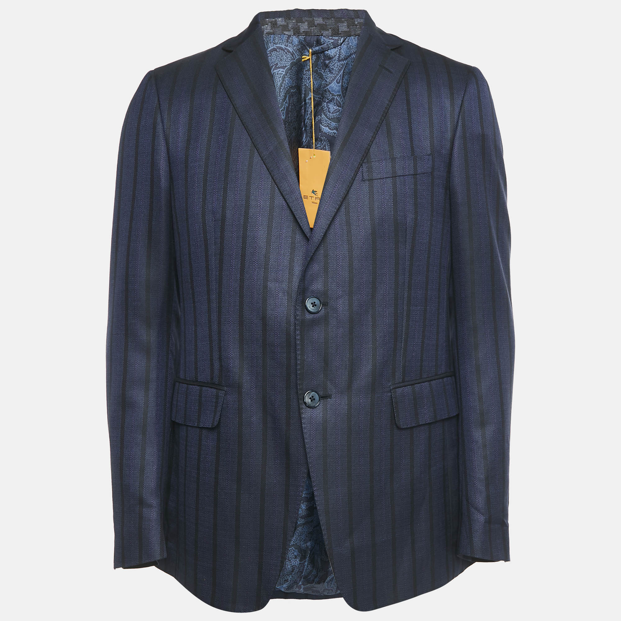 Etro Navy Blue Stripe Wool Blend Single Breasted Blazer Etro Navy Blue Stripe Wool Blend Single Breasted Blazer