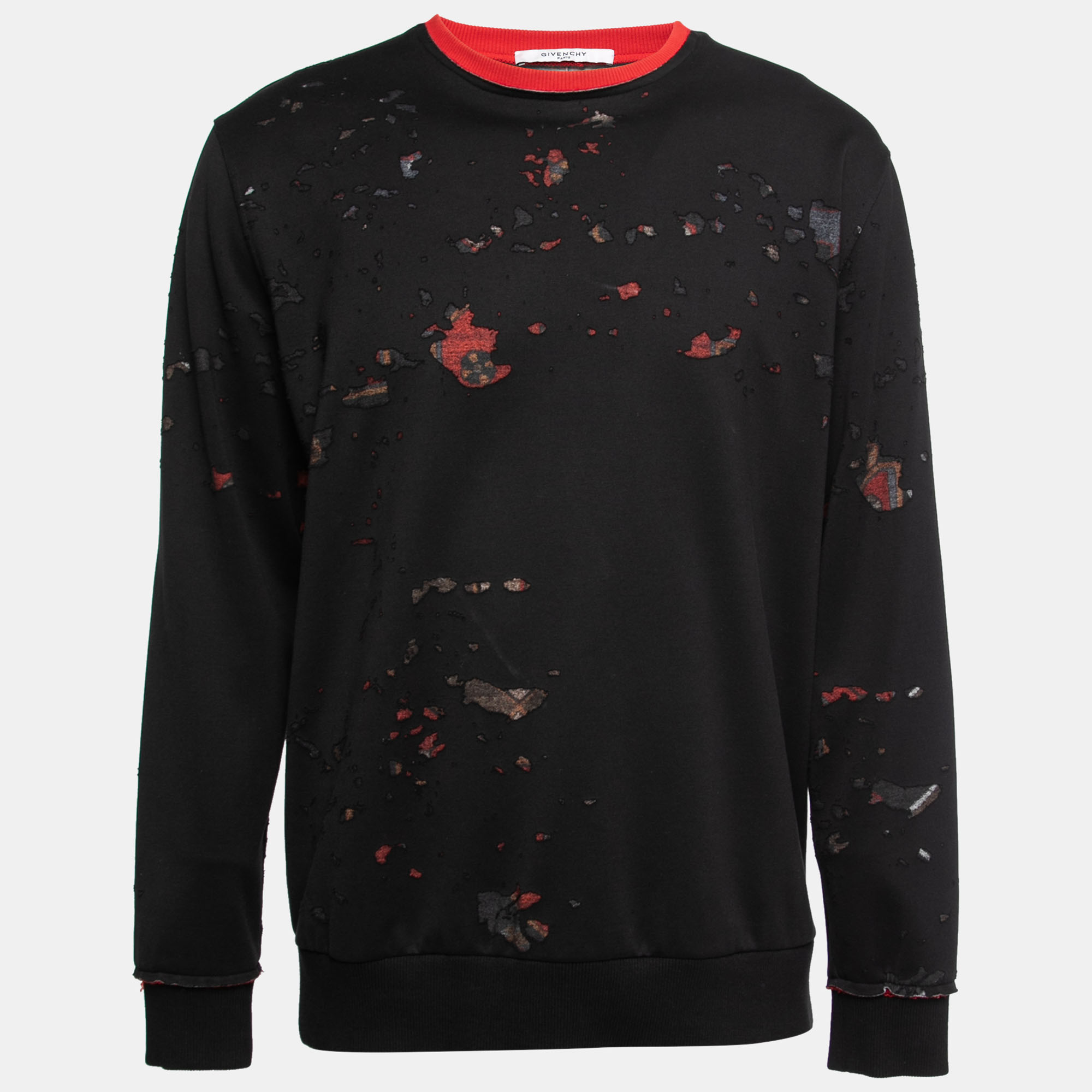 Givenchy Black Distressed Cotton Crewneck Sweatshirt Givenchy Black Distressed Cotton Crewneck Sweatshirt