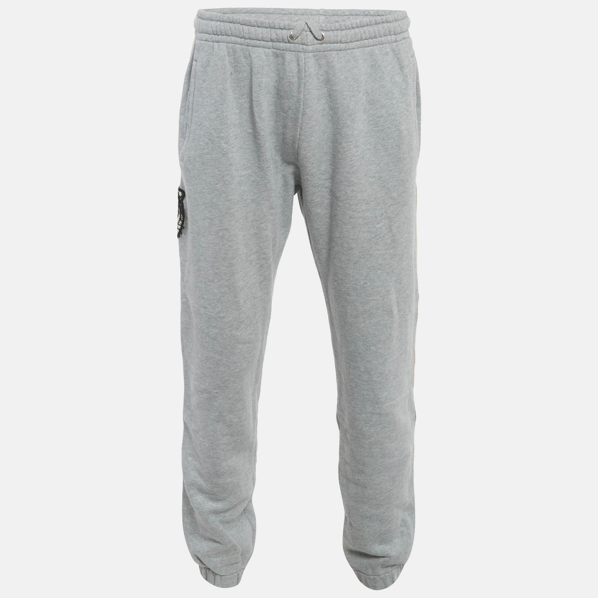 Gucci Grey Side Stripe Cotton Tiger Applique Joggers Gucci Grey Side Stripe Cotton Tiger Applique Joggers