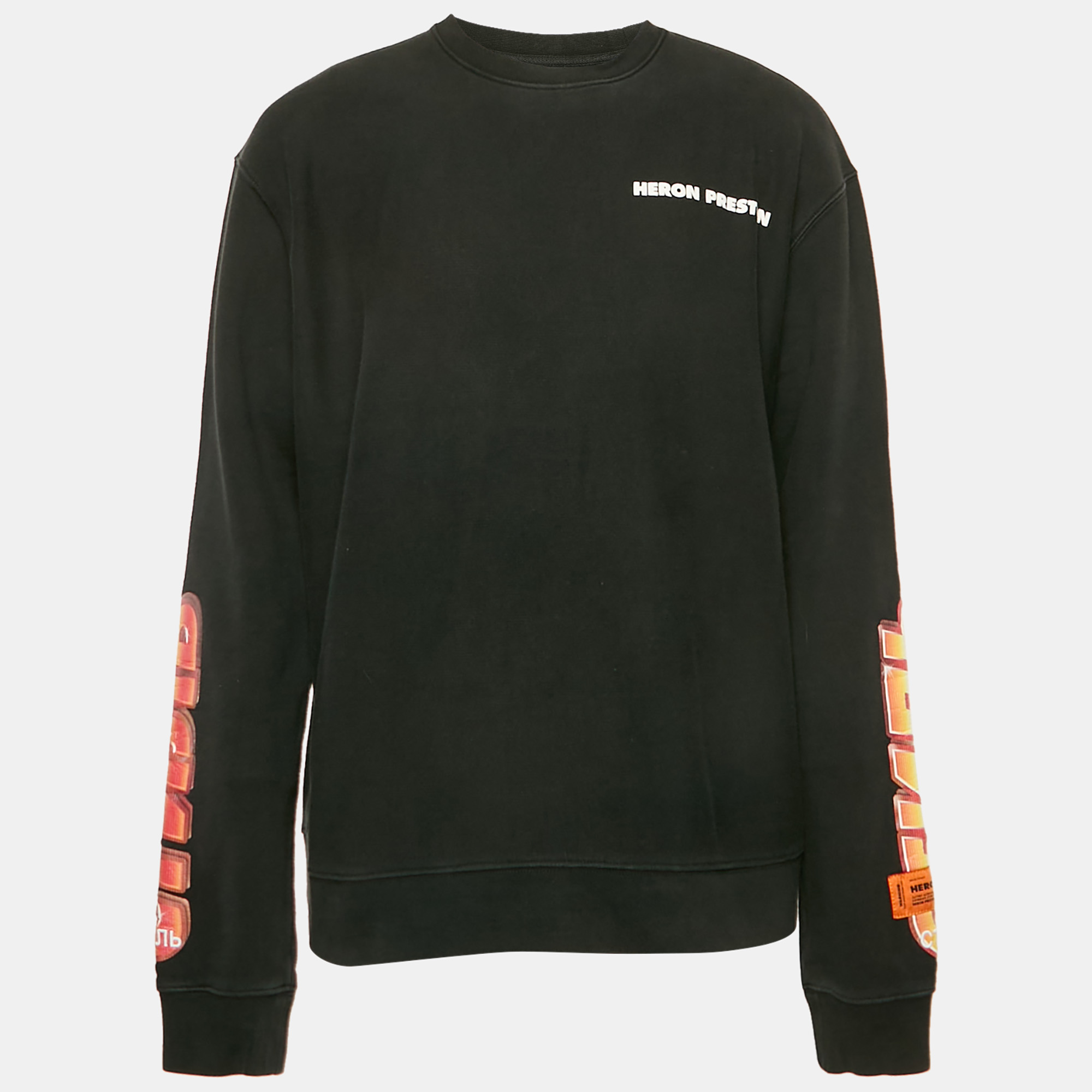 Heron Preston Black Logo Print Cotton Crew Neck Sweatshirt Heron Preston Black Logo Print Cotton Crew Neck Sweatshirt