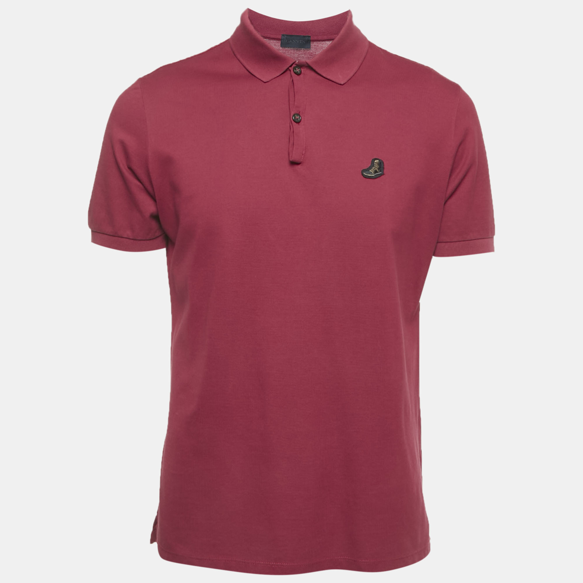 Lanvin Maroon Logo Patch Cotton Polo Shirt Lanvin Maroon Logo Patch Cotton Polo Shirt