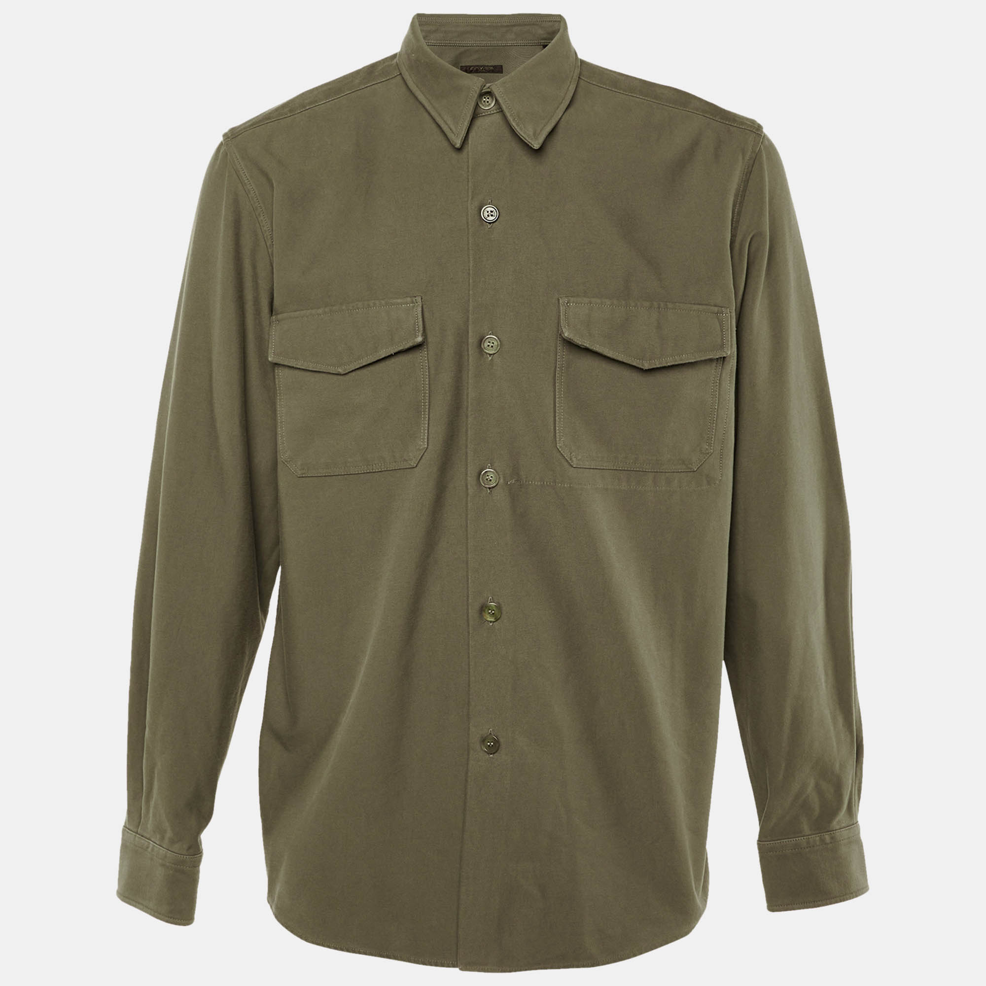 Louis Vuitton Vintage Dusty Green Cotton Button Front Overshirt Louis Vuitton Vintage Dusty Green Cotton Button Front Overshirt