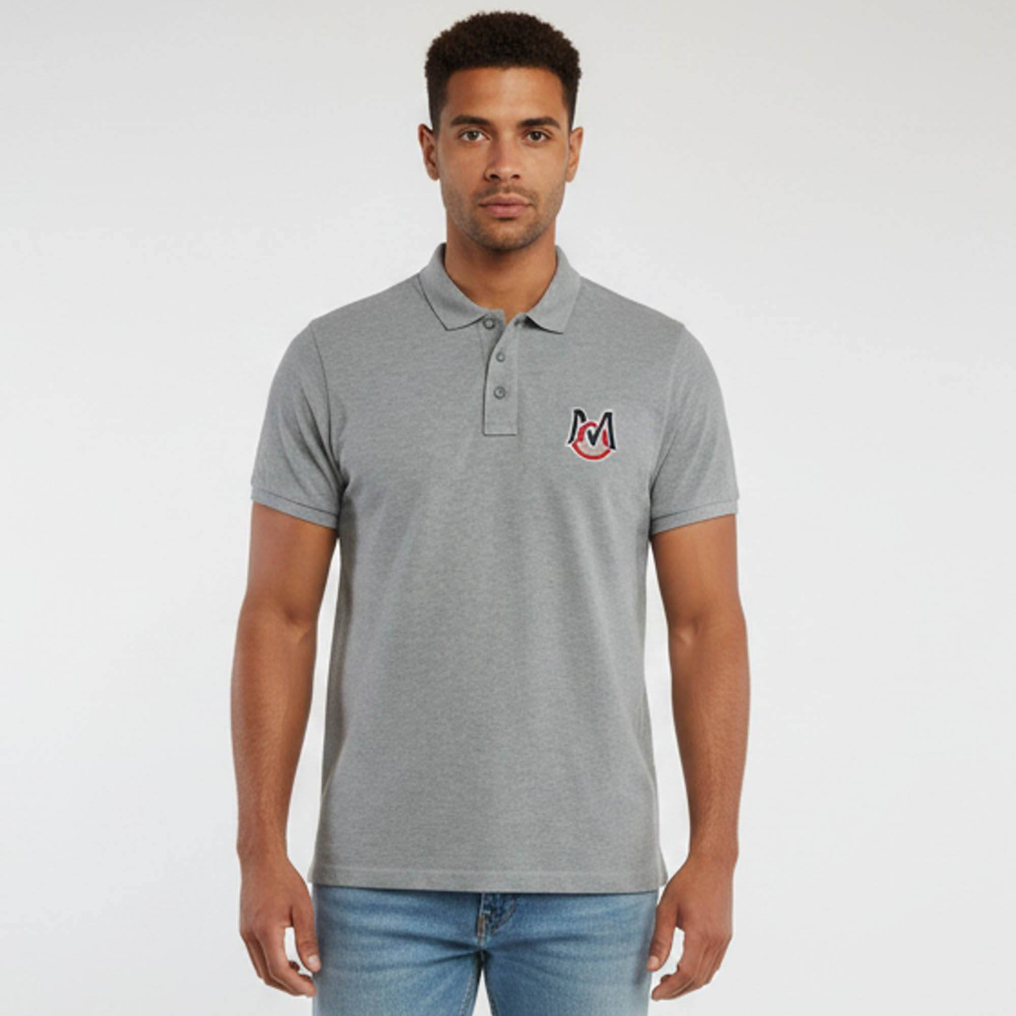 Moncler Grey Logo Appliqué Piqué Knit Polo Shirt Moncler Grey Logo Appliqué Piqué Knit Polo Shirt