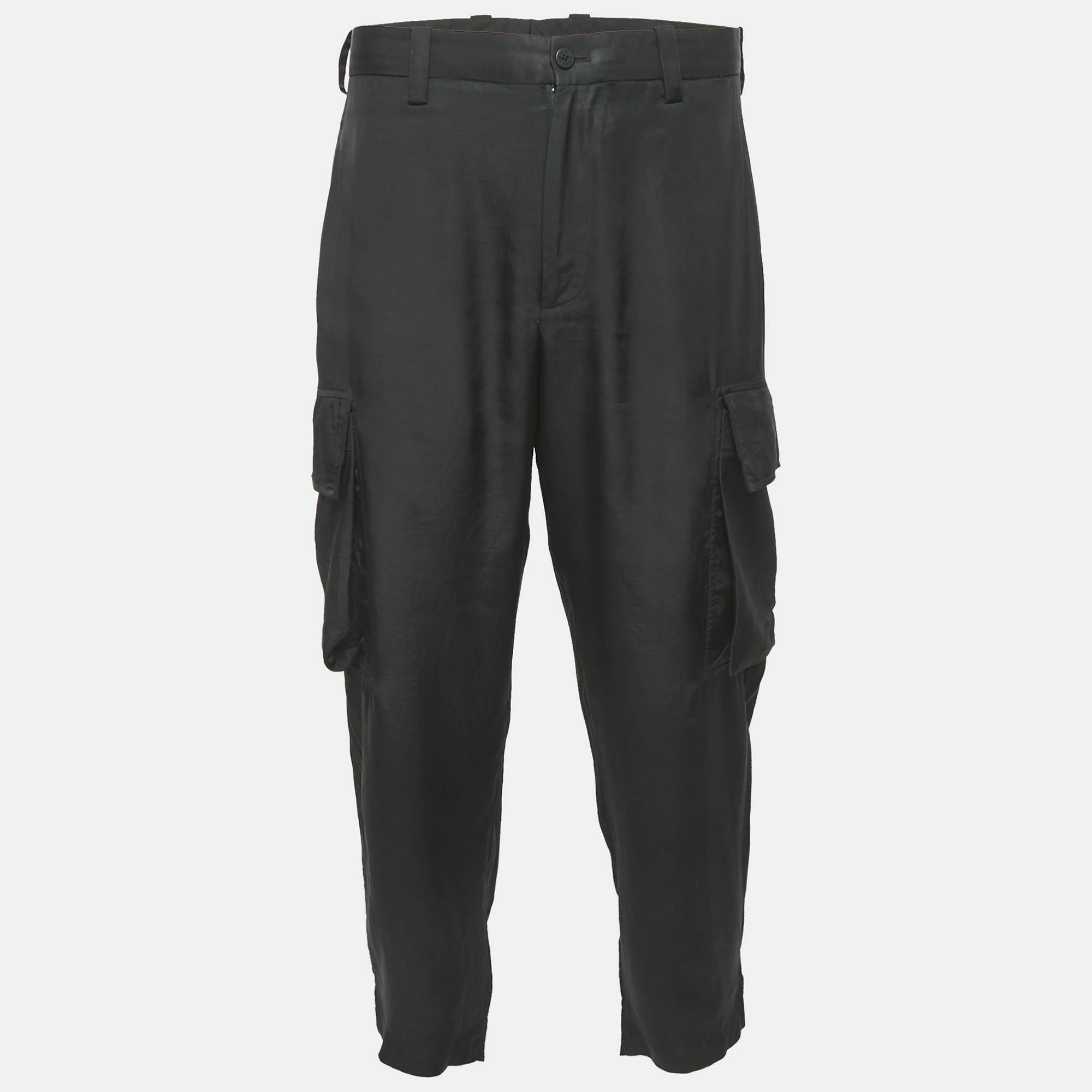 Neil Barrett Black Gabardine Loose Fireman Cargo Trousers Neil Barrett Black Gabardine Loose Fireman Cargo Trousers