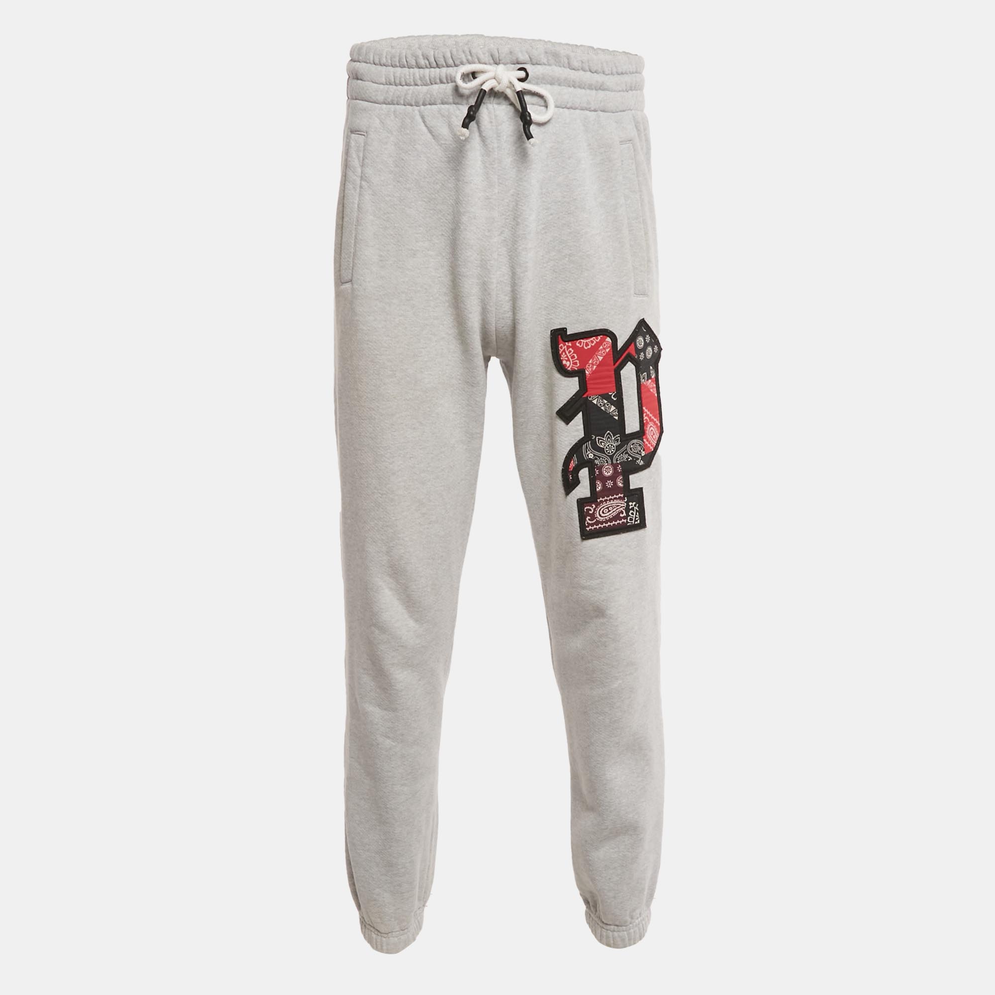 Palm Angels Grey Bandana Applique Cotton Joggers Palm Angels Grey Bandana Applique Cotton Joggers