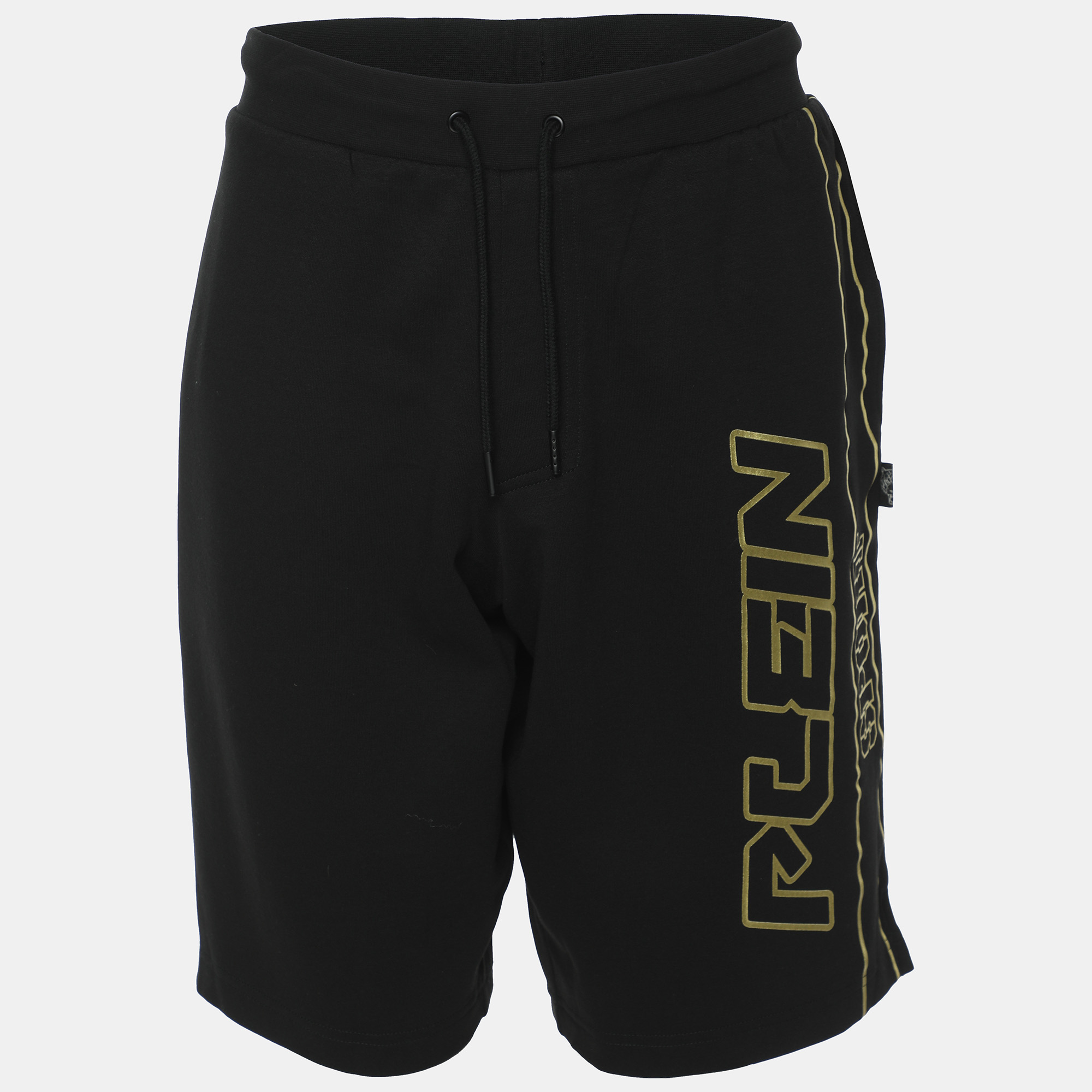 Plein Sport BlackGold Jersey Logo Print Shorts Plein Sport BlackGold Jersey Logo Print Shorts