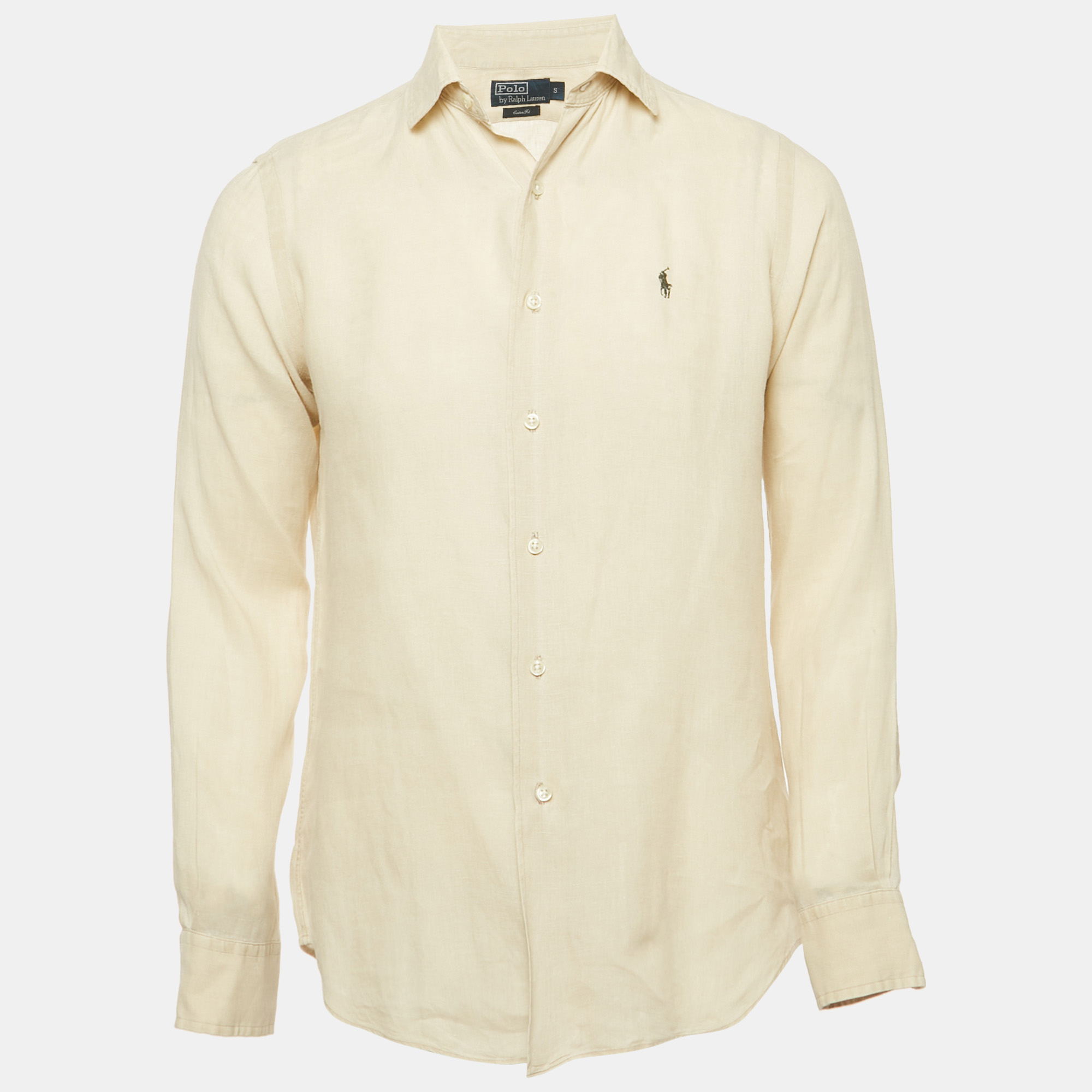 Polo Ralph Lauren Cream Logo Embroidered Linen Custom Fit Shirt Polo Ralph Lauren Cream Logo Embroidered Linen Custom Fit Shirt
