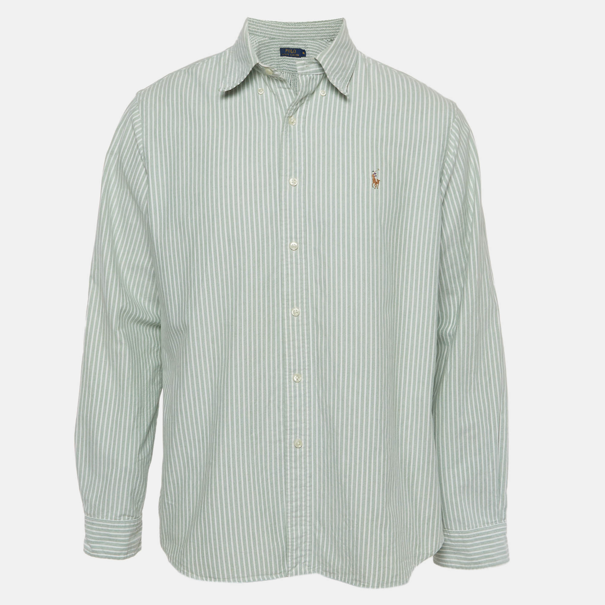 Polo Ralph Lauren GreenWhite Stripe Cotton Long Sleeve Shirt Polo Ralph Lauren GreenWhite Stripe Cotton Long Sleeve Shirt