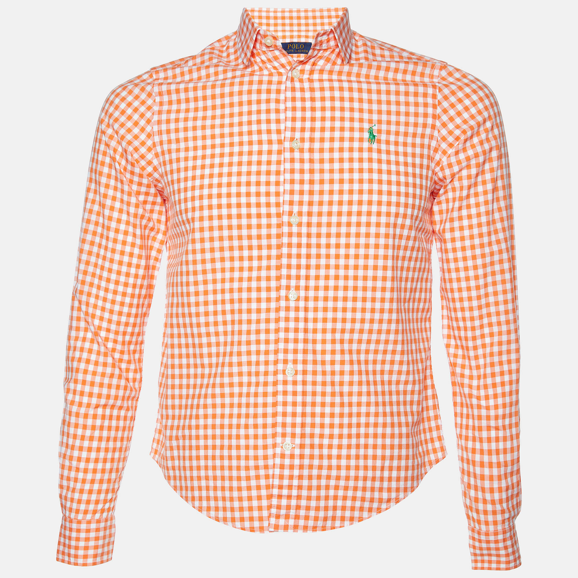Polo Ralph Lauren Orange Gingham Check Cotton Long Sleeve Shirt