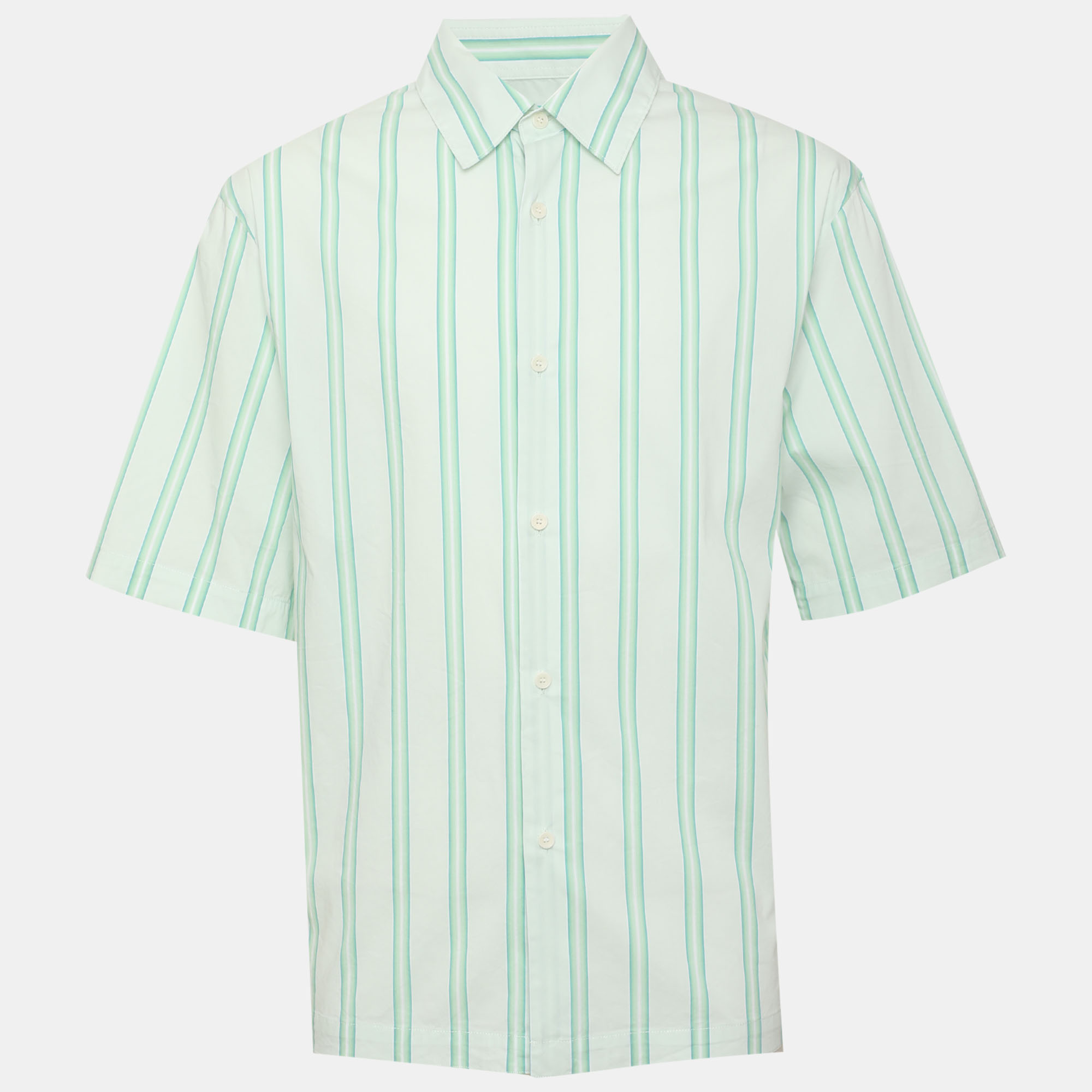 Sandro Green Stripe Stretch Poplin Short Sleeve Shirt