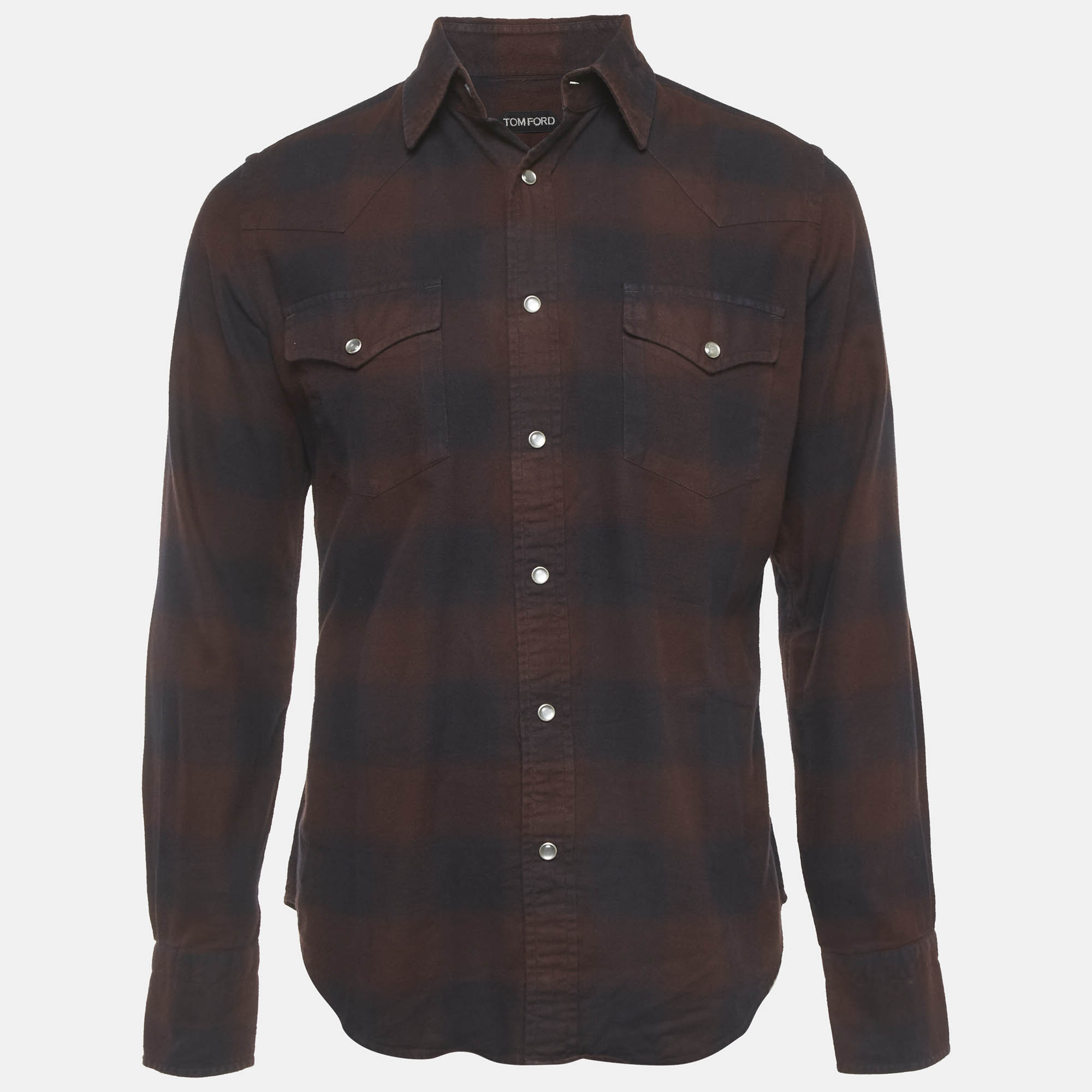 Tom Ford Burgundy Buffalo Check Cotton Flannel Western Shirt