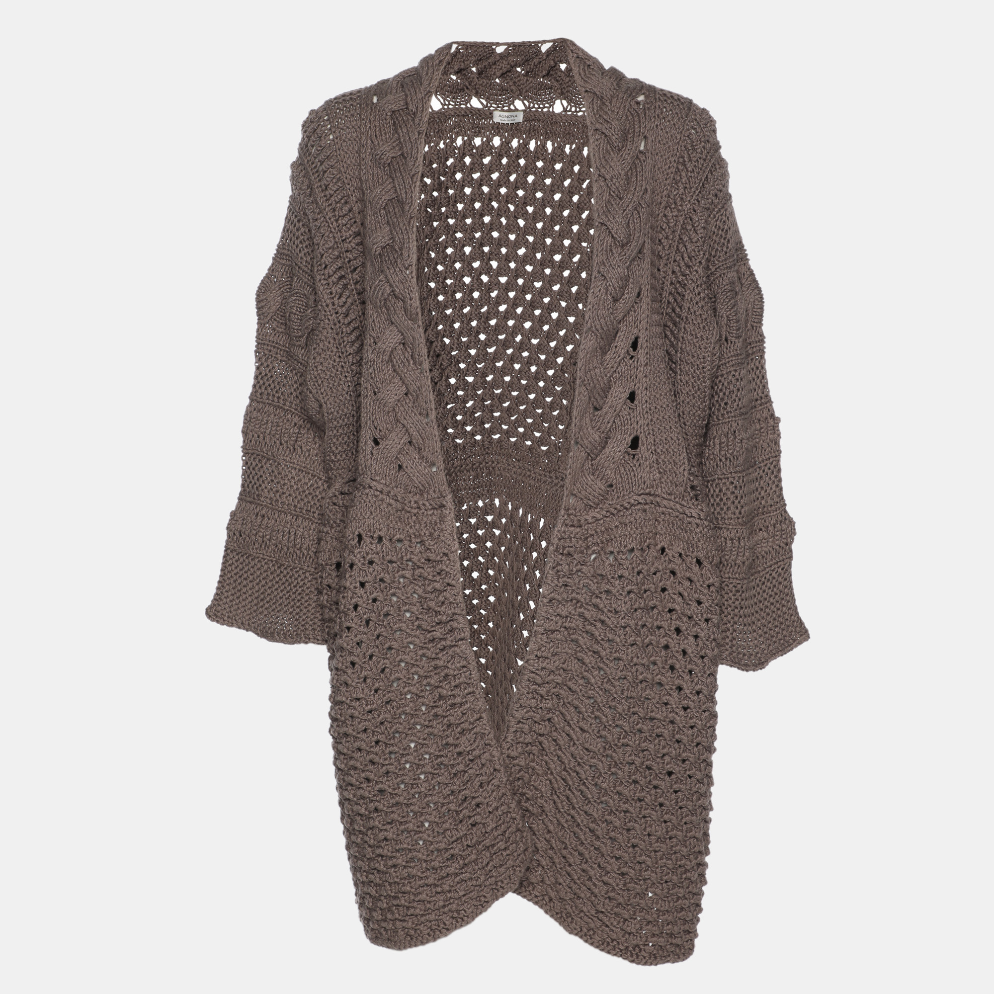 Agnona Dark Beige Cotton Knit Cable Thick Cardigan Agnona Dark Beige Cotton Knit Cable Thick Cardigan