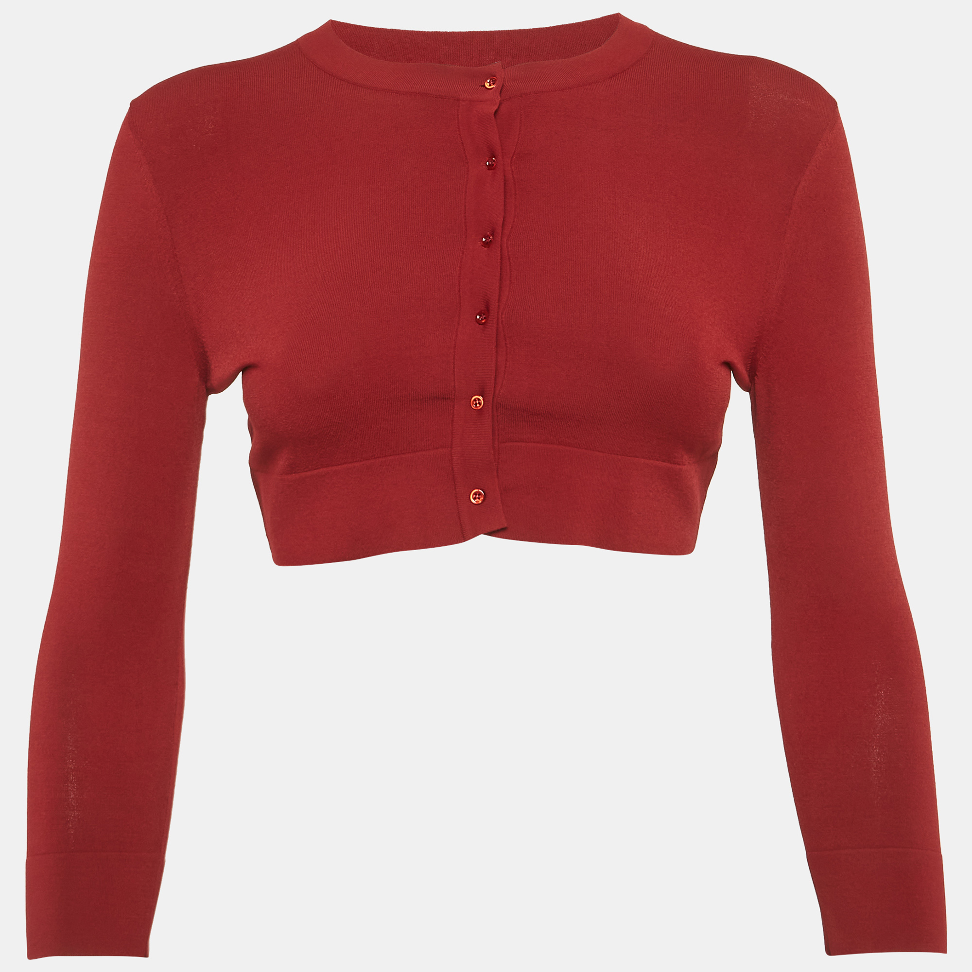 Alaia Burgundy Stretch Knit Crop Cardigan Alaia Burgundy Stretch Knit Crop Cardigan