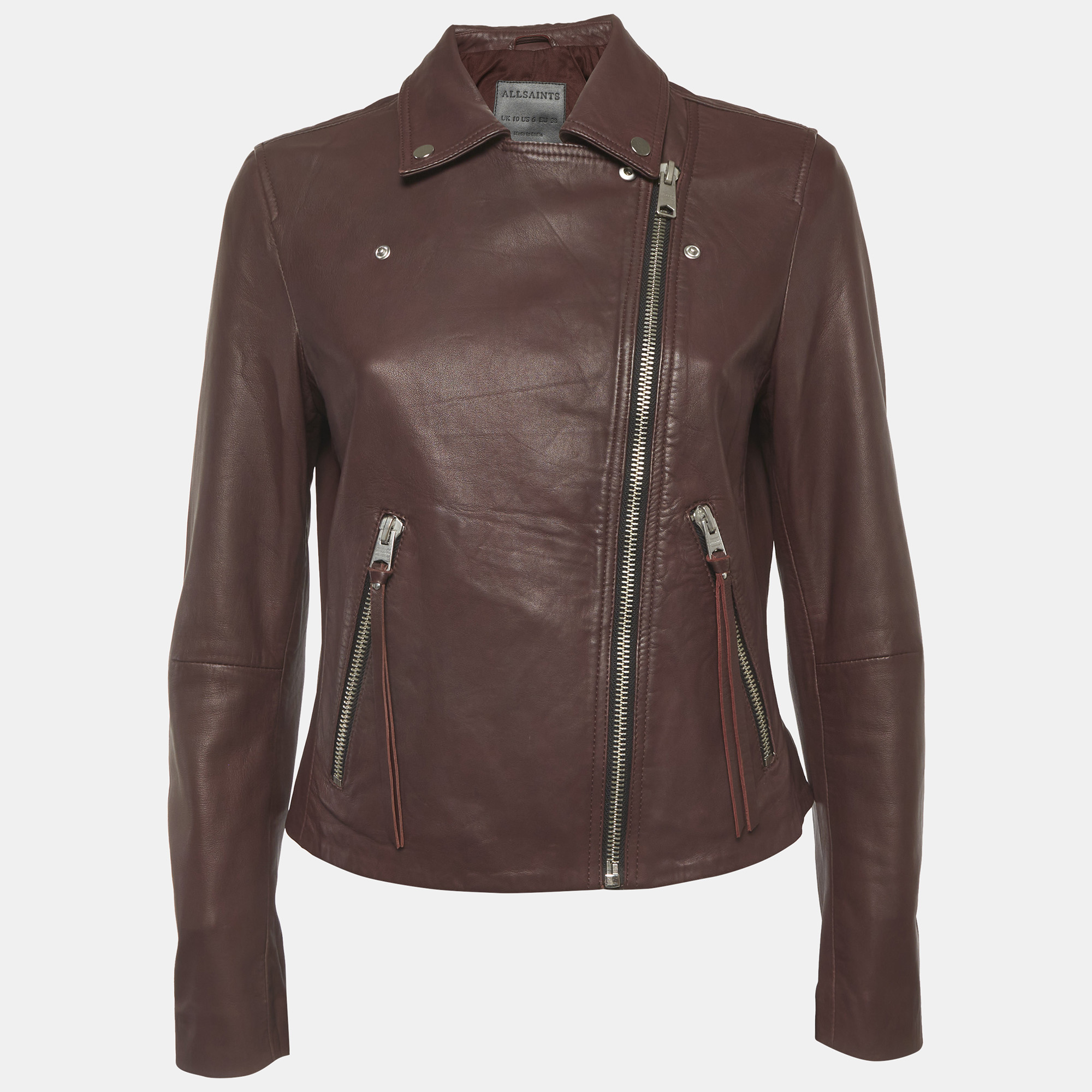 All Saints Burgundy Leather Biker Jacket All Saints Burgundy Leather Biker Jacket