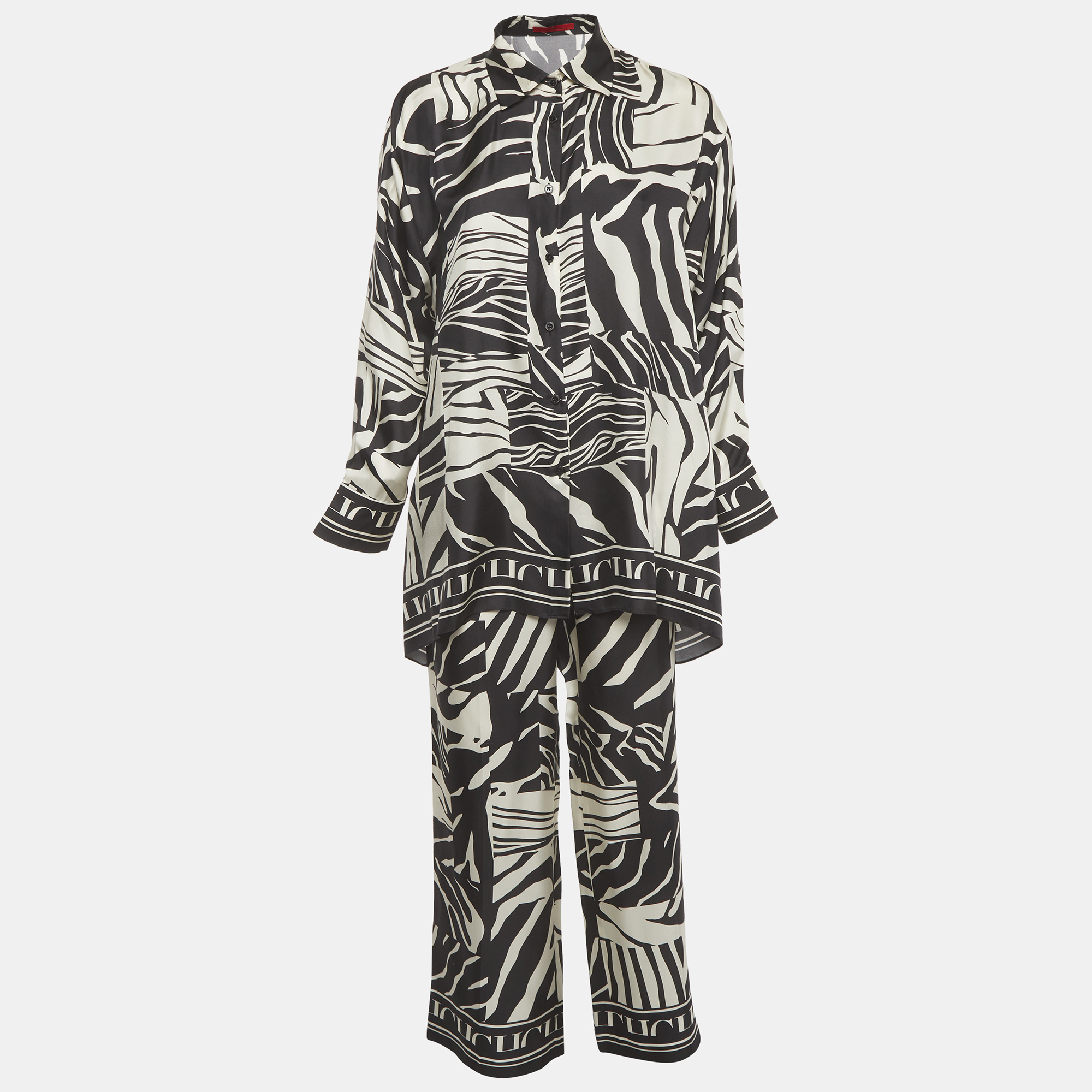 Carolina Herrera BlackBeige Abstract Print Silk Twill Trousers and Shirt Set Carolina Herrera BlackBeige Abstract Print Silk Twill Trousers and Shirt Set