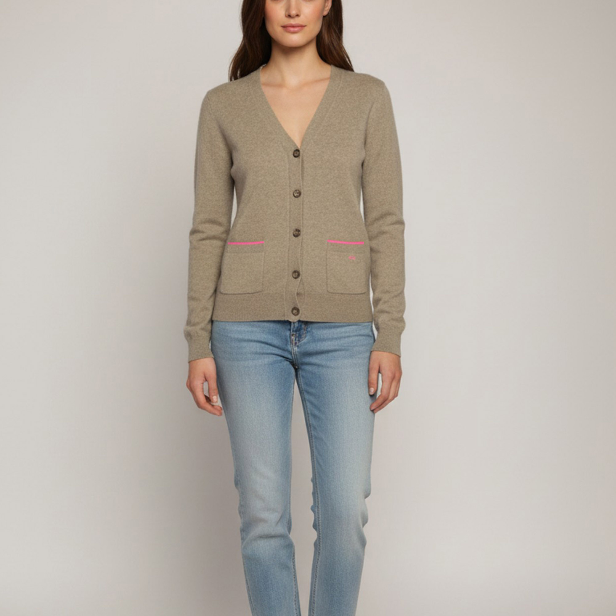 Celine Brown Cashmere Button Front Button Cardigan Celine Brown Cashmere Button Front Button Cardigan
