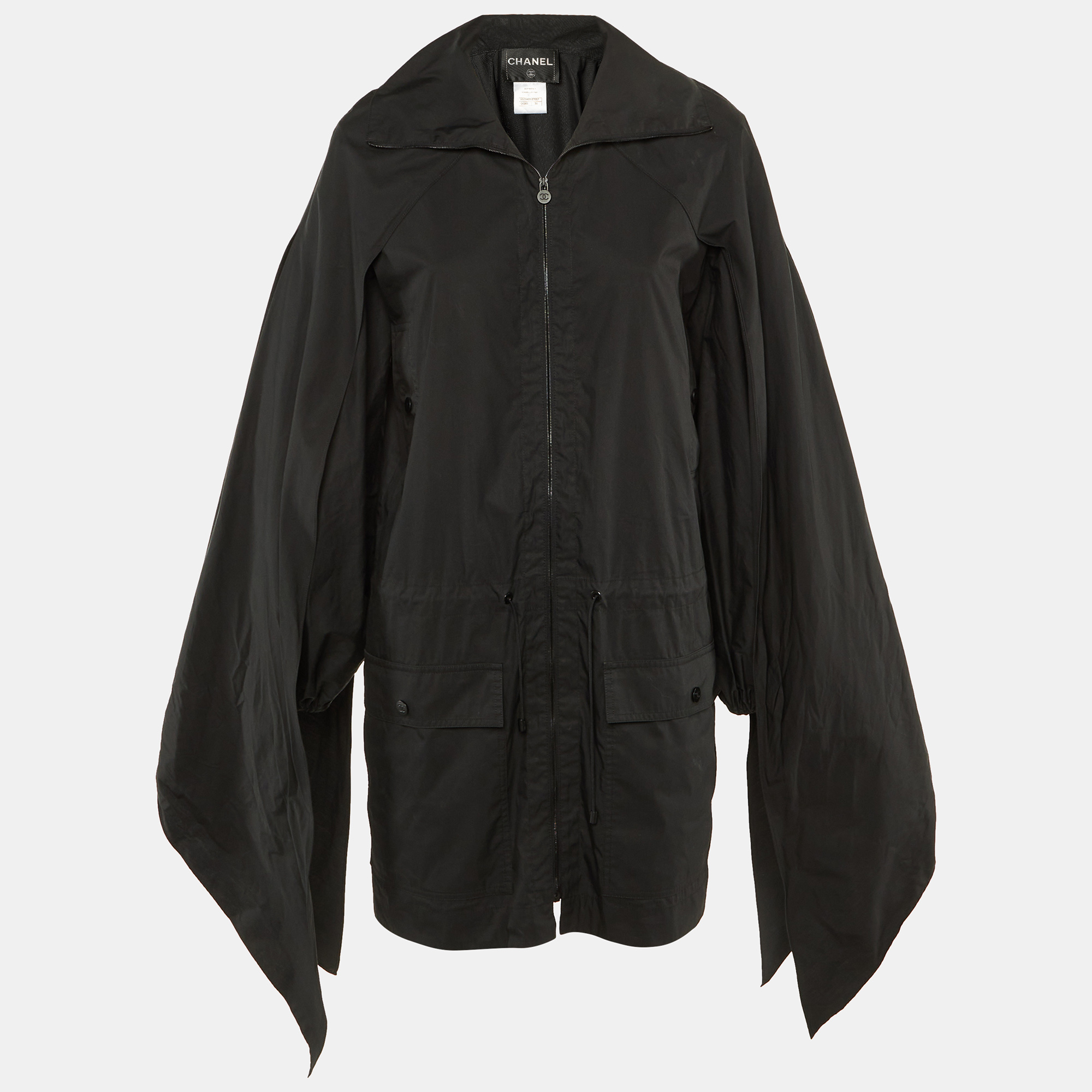 Chanel Black Cotton & Nylon Sleeve Tie Detail Windbreaker Jacket