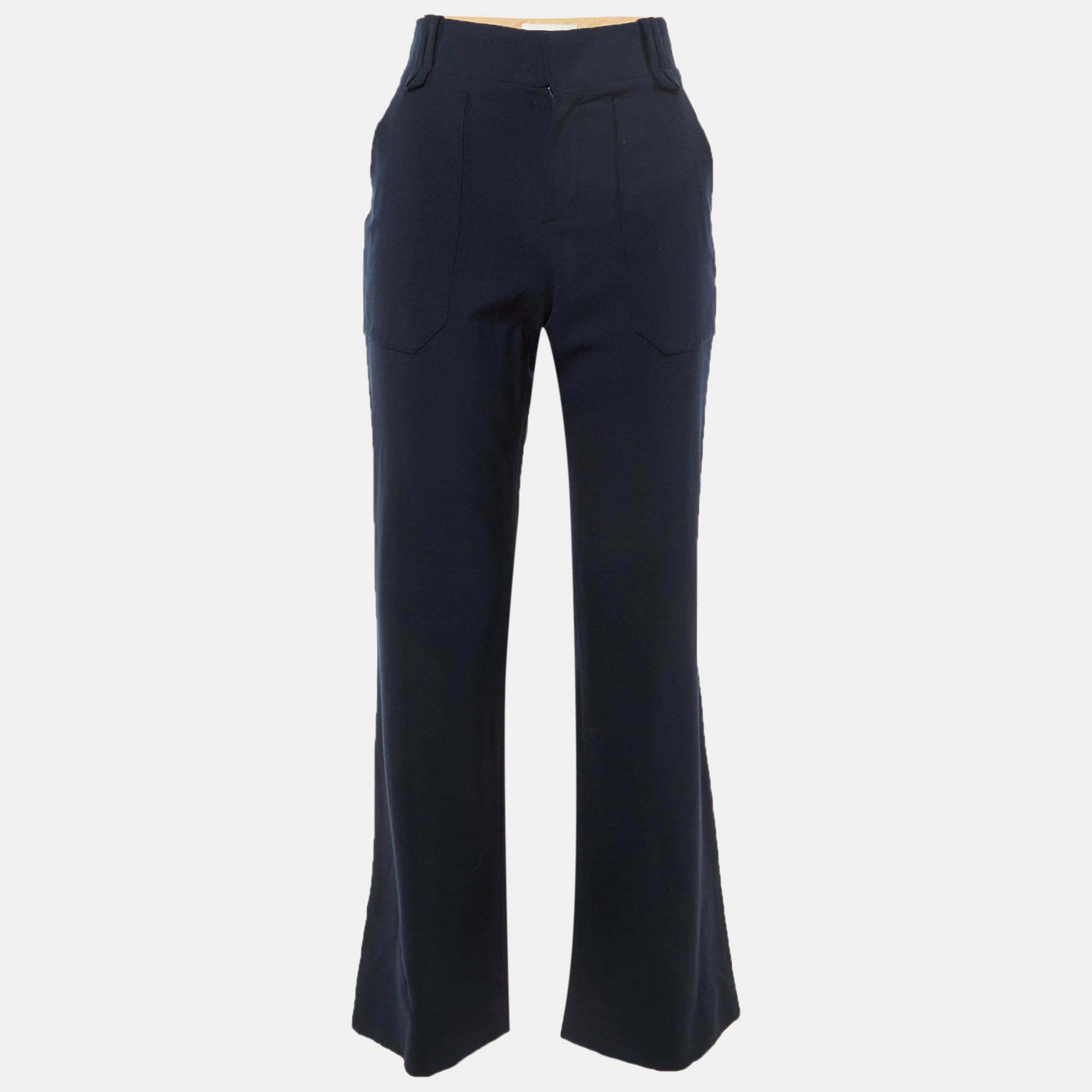 Chloe Navy Blue Wool Flared Trousers