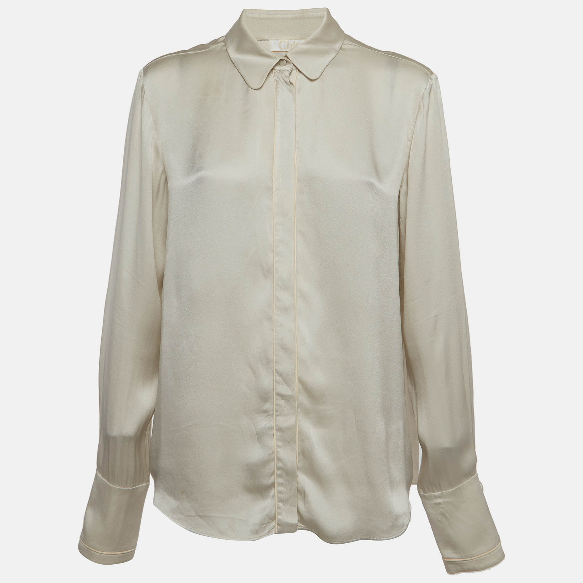 Chloe Grey Satin Long Sleeve Shirt