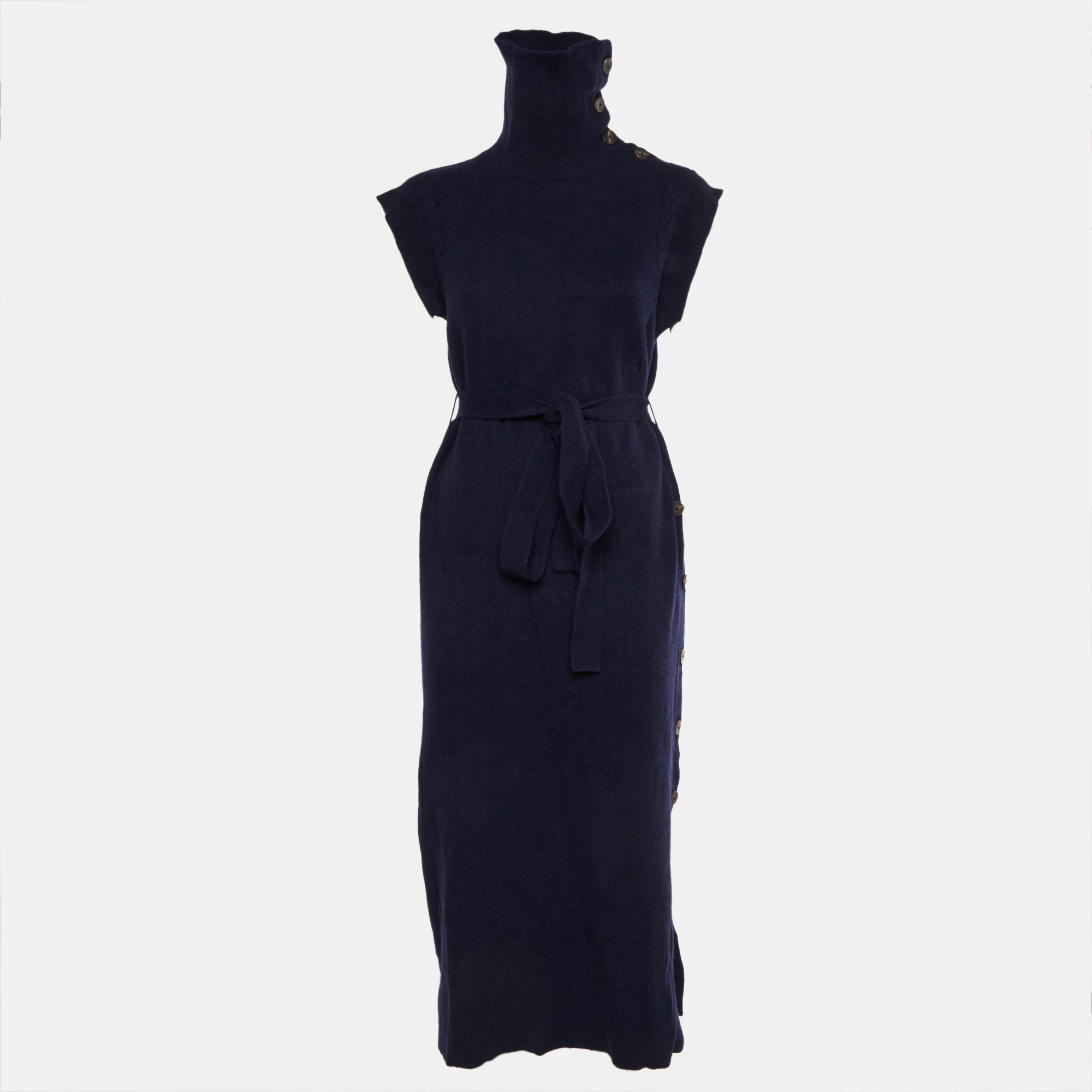 Chloe Navy Blue Wool Blend Turtleneck Midi Dress