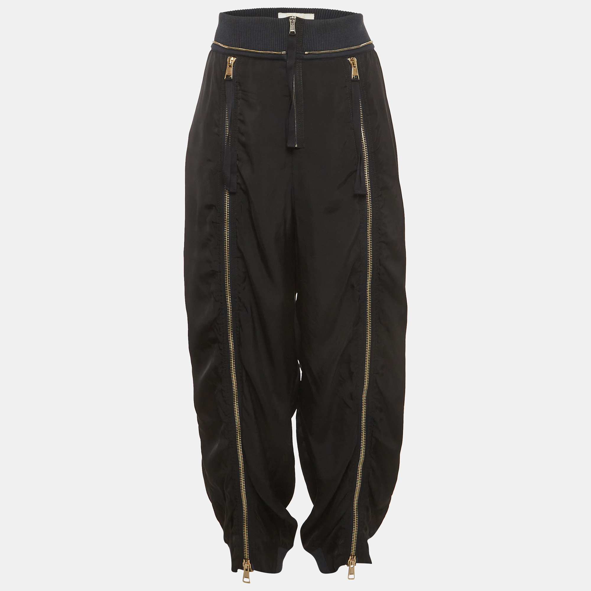 Chloe Black Crepe Gold Zip Detail Joggers